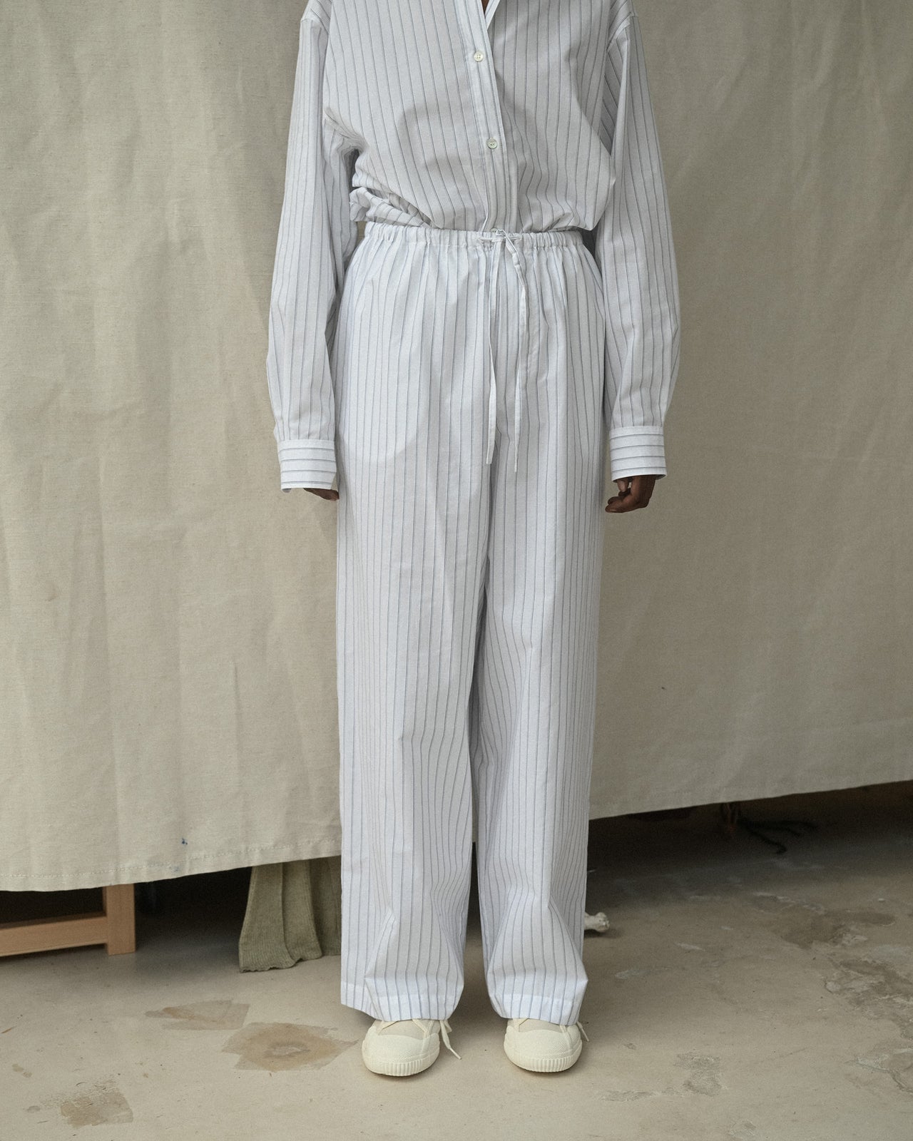 Kolla Pants - Organic Cotton Poplin - White Blue Stripe