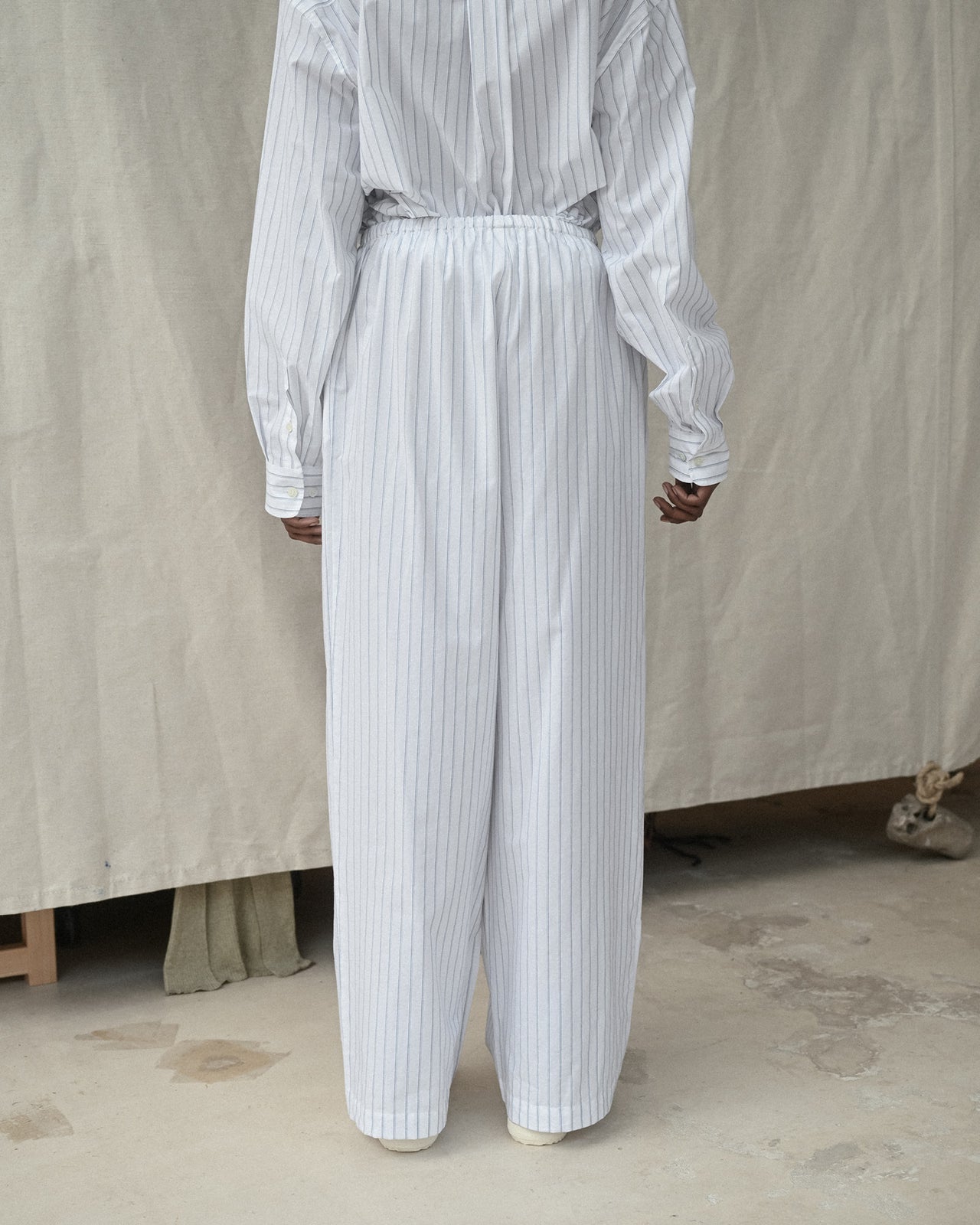 Kolla Pants - Organic Cotton Poplin - White Blue Stripe