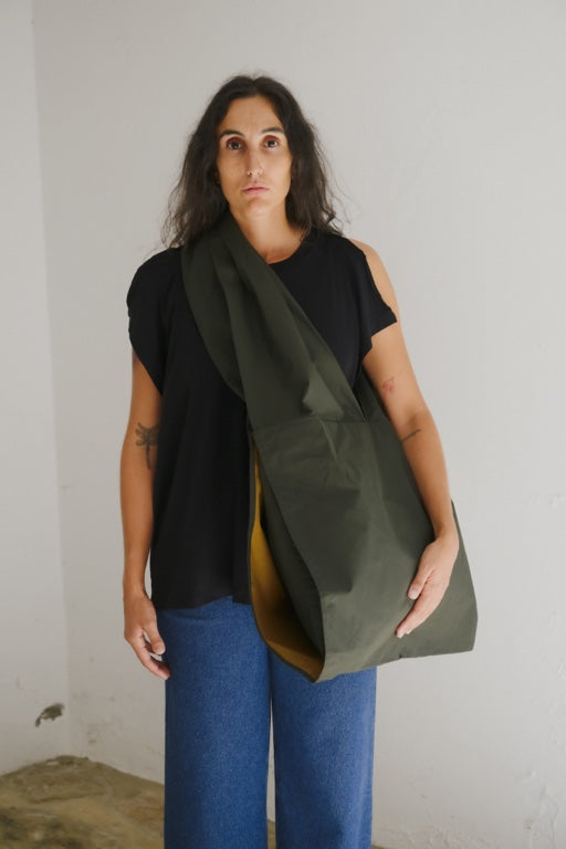 Large Hale Bag - Waxed Organic Cotton - Green Brown