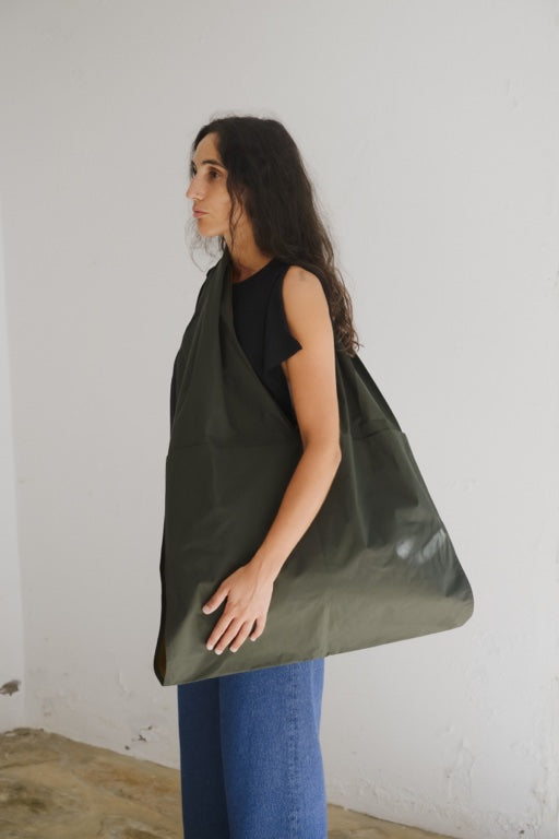 Large Hale Bag - Waxed Organic Cotton - Green Brown