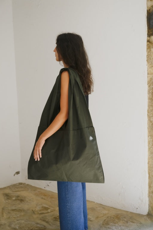Large Hale Bag - Waxed Organic Cotton - Green Brown