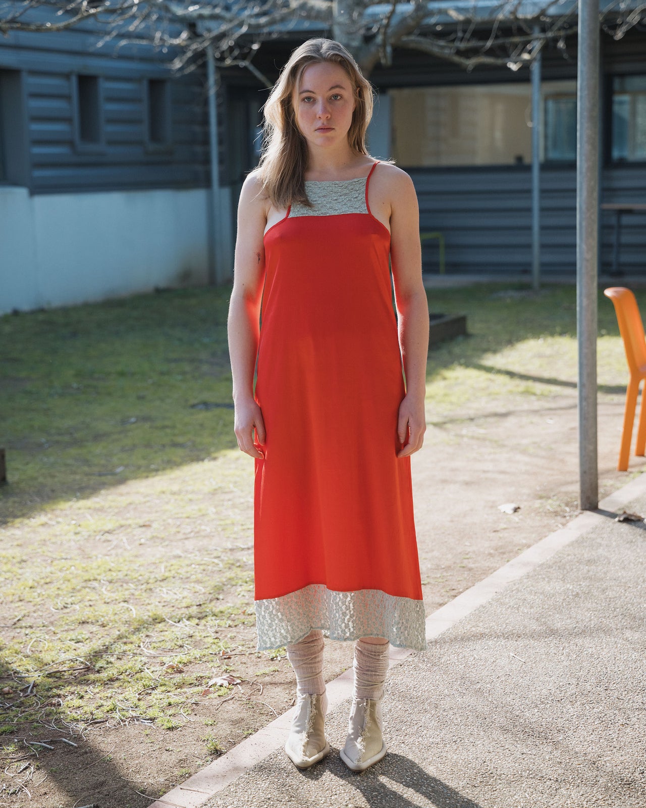 Line Dress - Ecovero Satin - Sync Red / Green