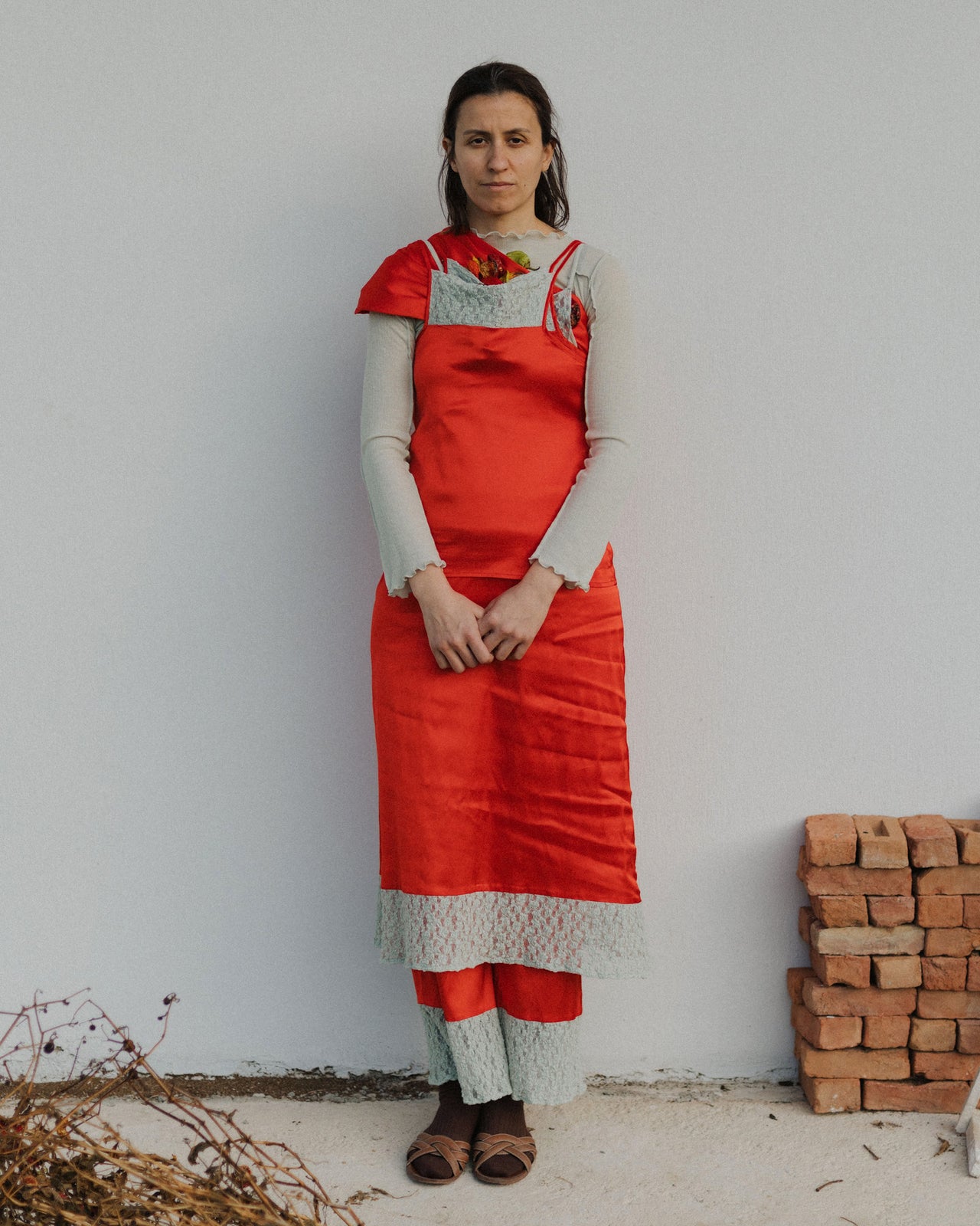 Line Dress - Ecovero Satin - Sync Red / Green