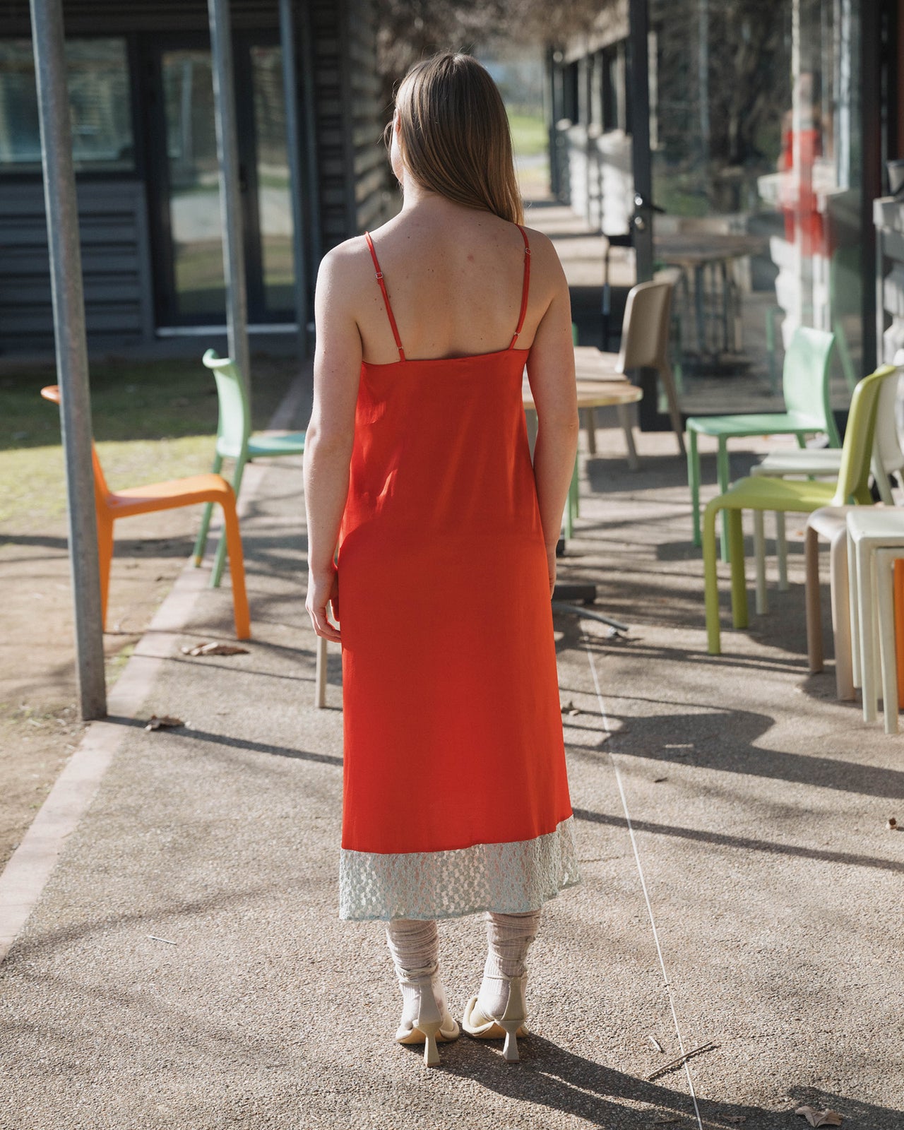 Line Dress - Ecovero Satin - Sync Red / Green