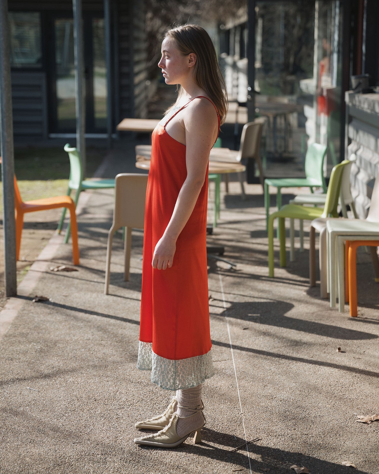 Line Dress - Ecovero Satin - Sync Red / Green