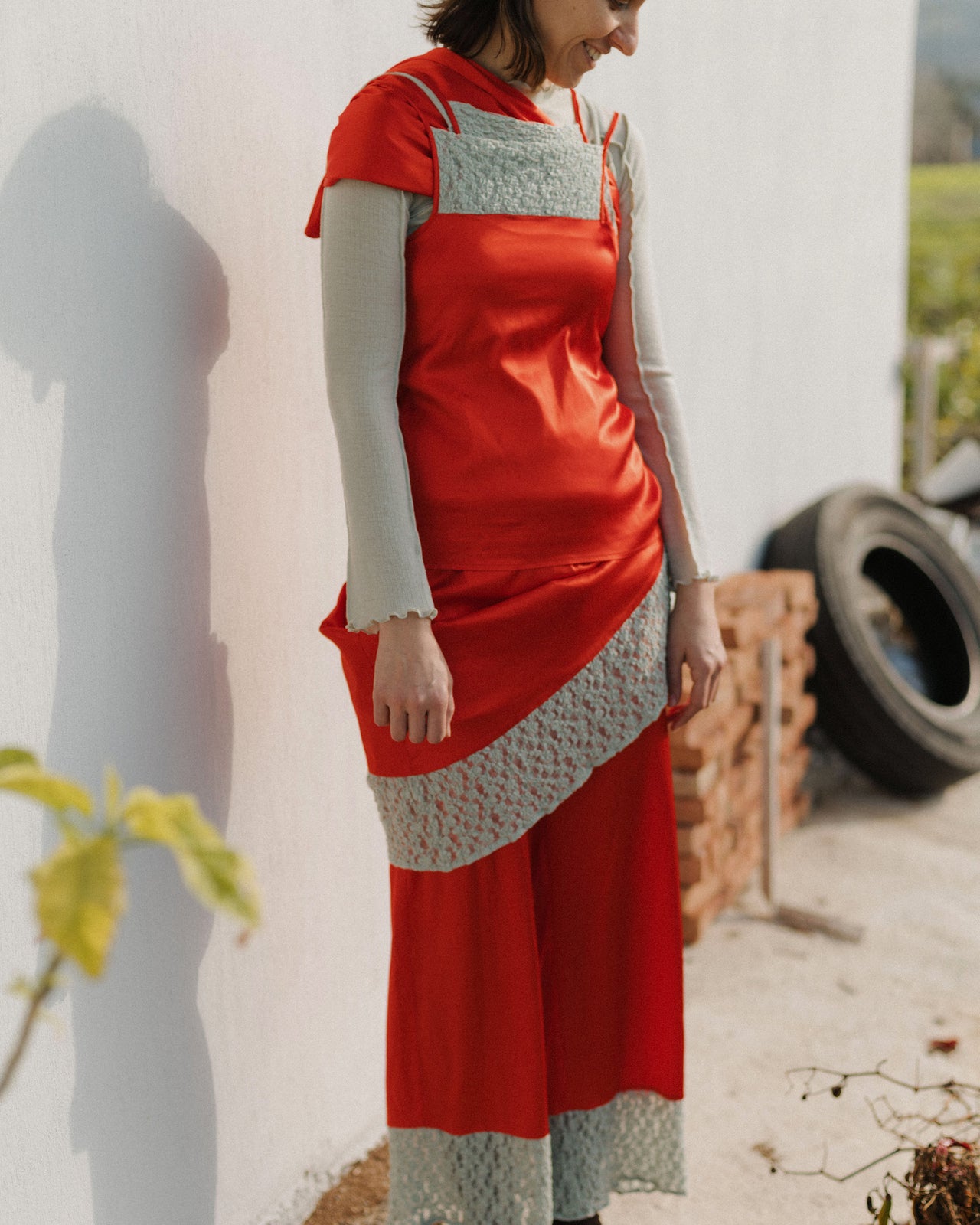 Line Dress - Ecovero Satin - Sync Red / Green