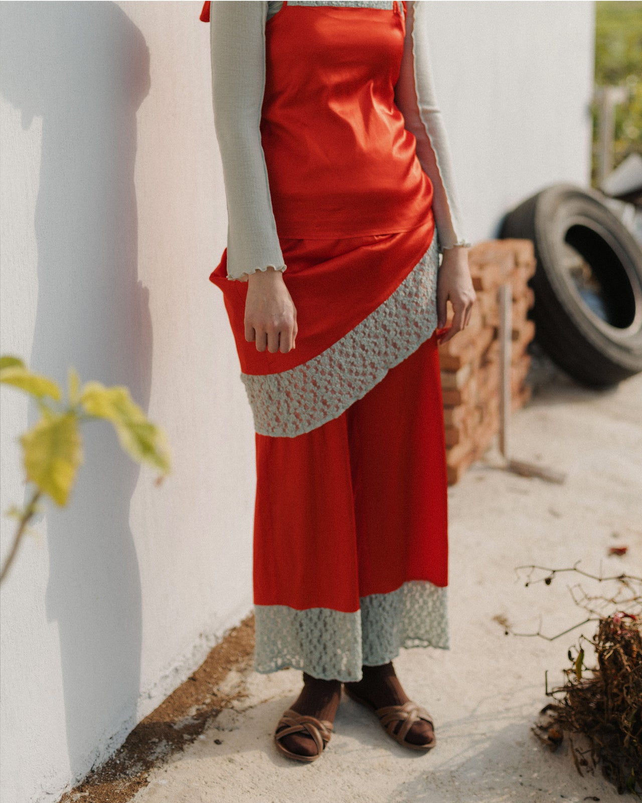 Line Pants - Ecovero Satin - Sync Red / Green