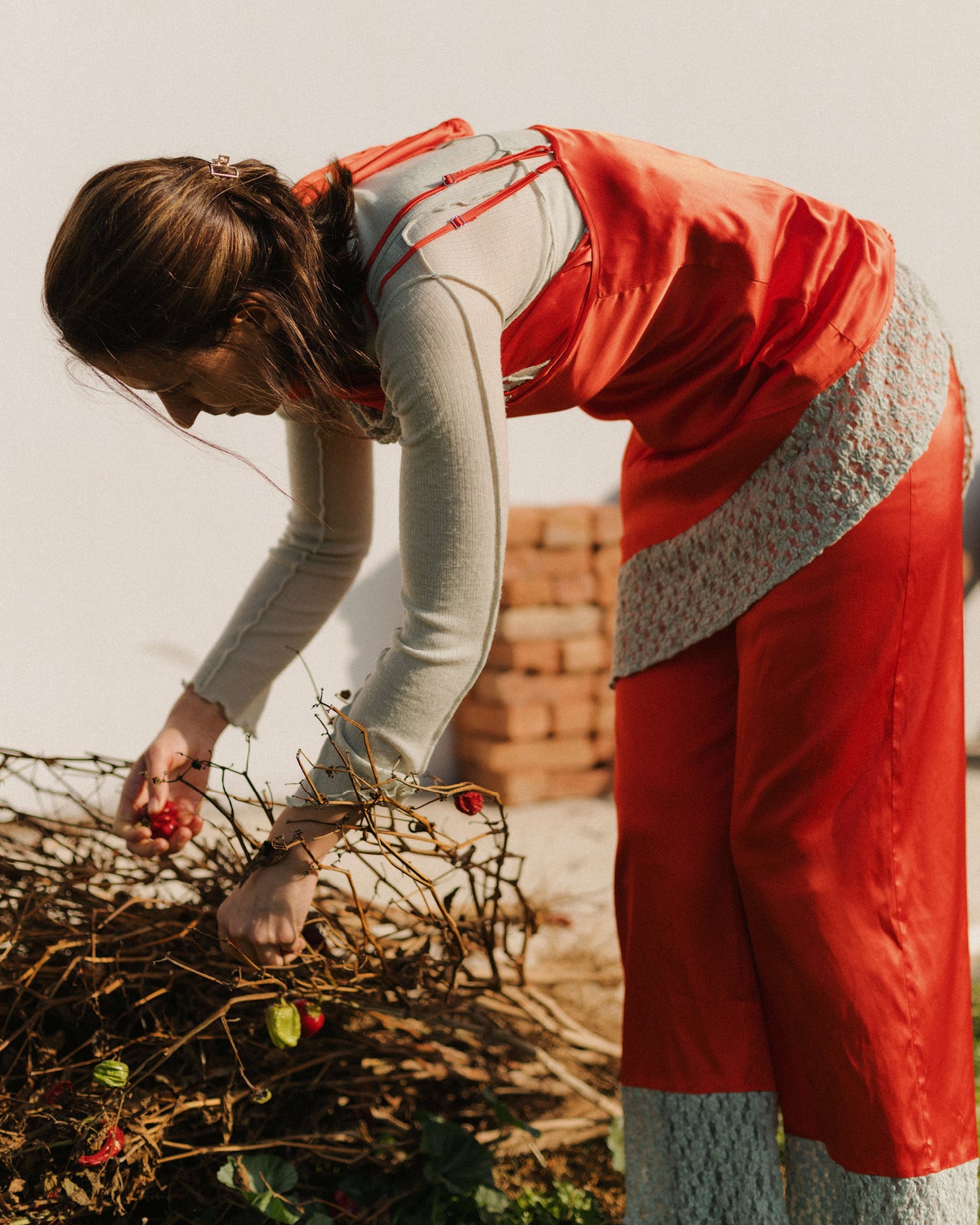 Line Pants - Ecovero Satin - Sync Red / Green