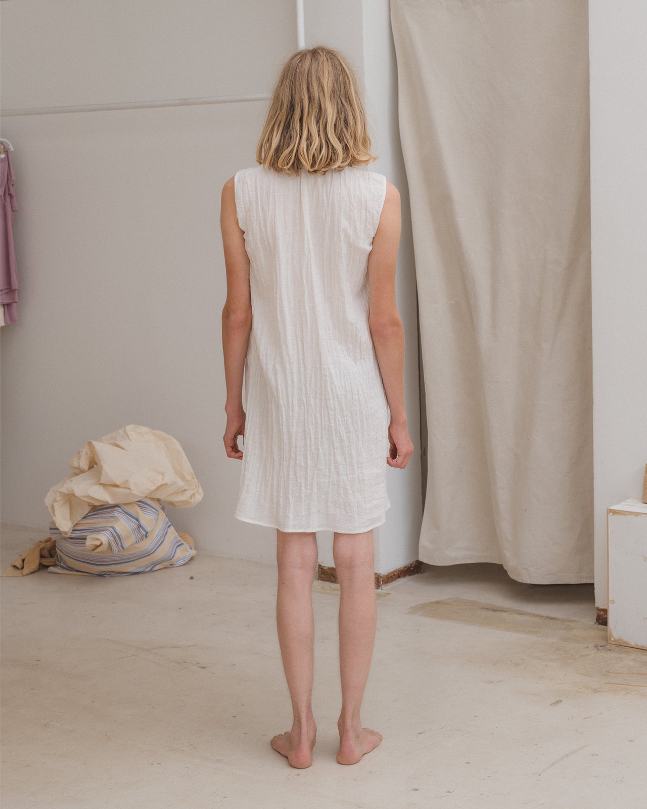 Liu Dress - Crinkle Linen - Undyed – Baserange Store Liu Dress - Crinkle Linen - Undyed – Baserange Store