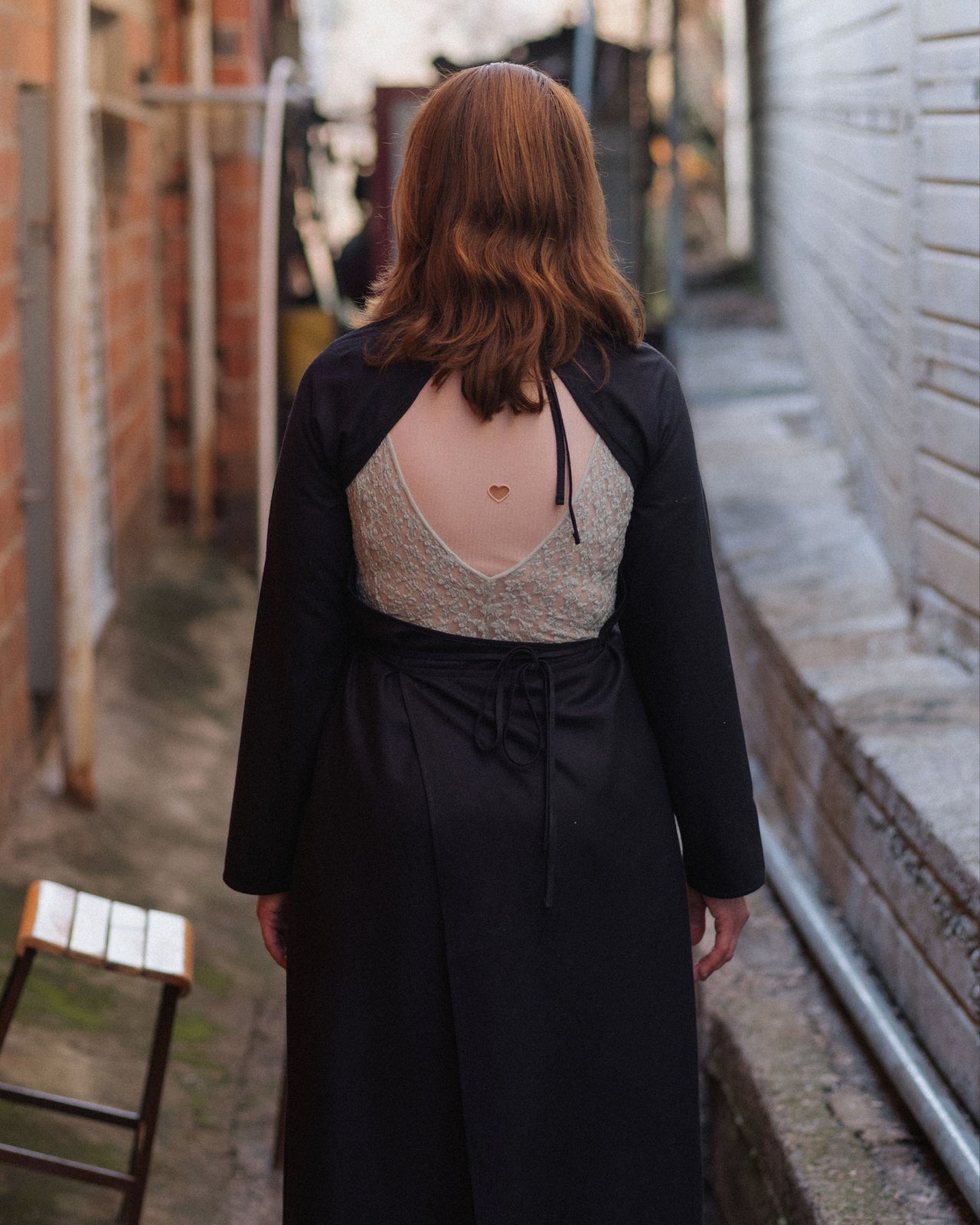 Long Sleeve Apron Dress - Wild Silk - Black