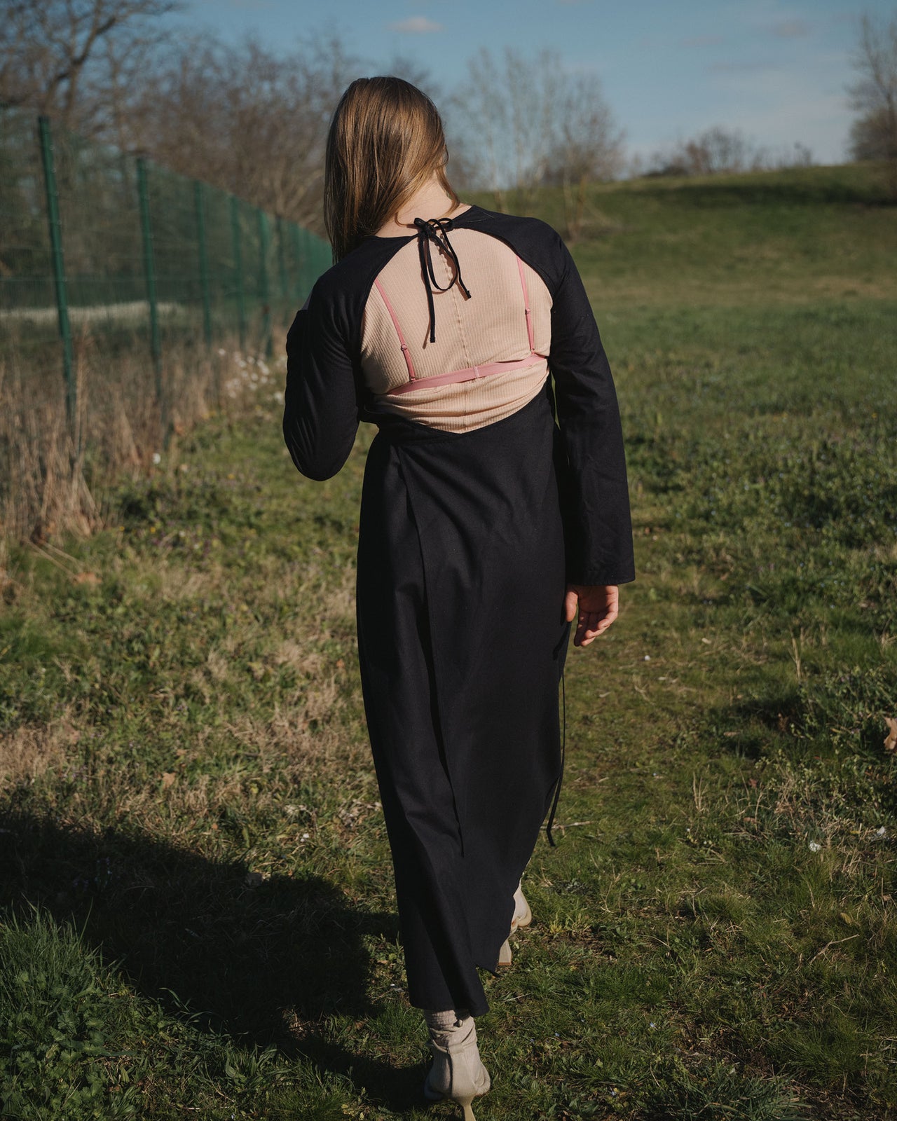 Long Sleeve Apron Dress - Wild Silk - Black