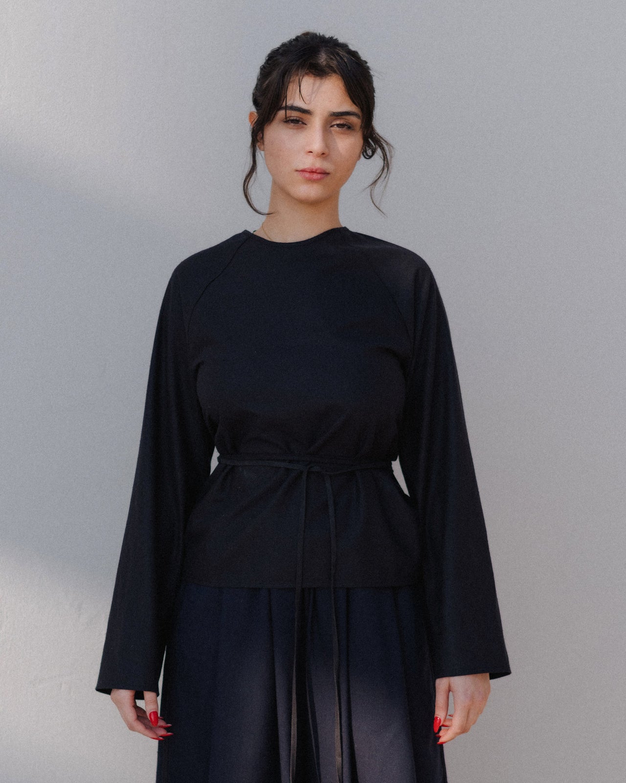 Long Sleeve Apron Top - Wild Silk - Black