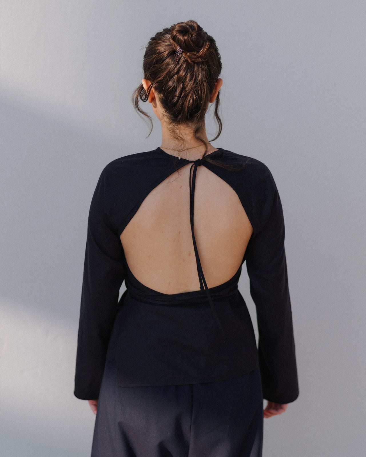 Long Sleeve Apron Top - Wild Silk - Black