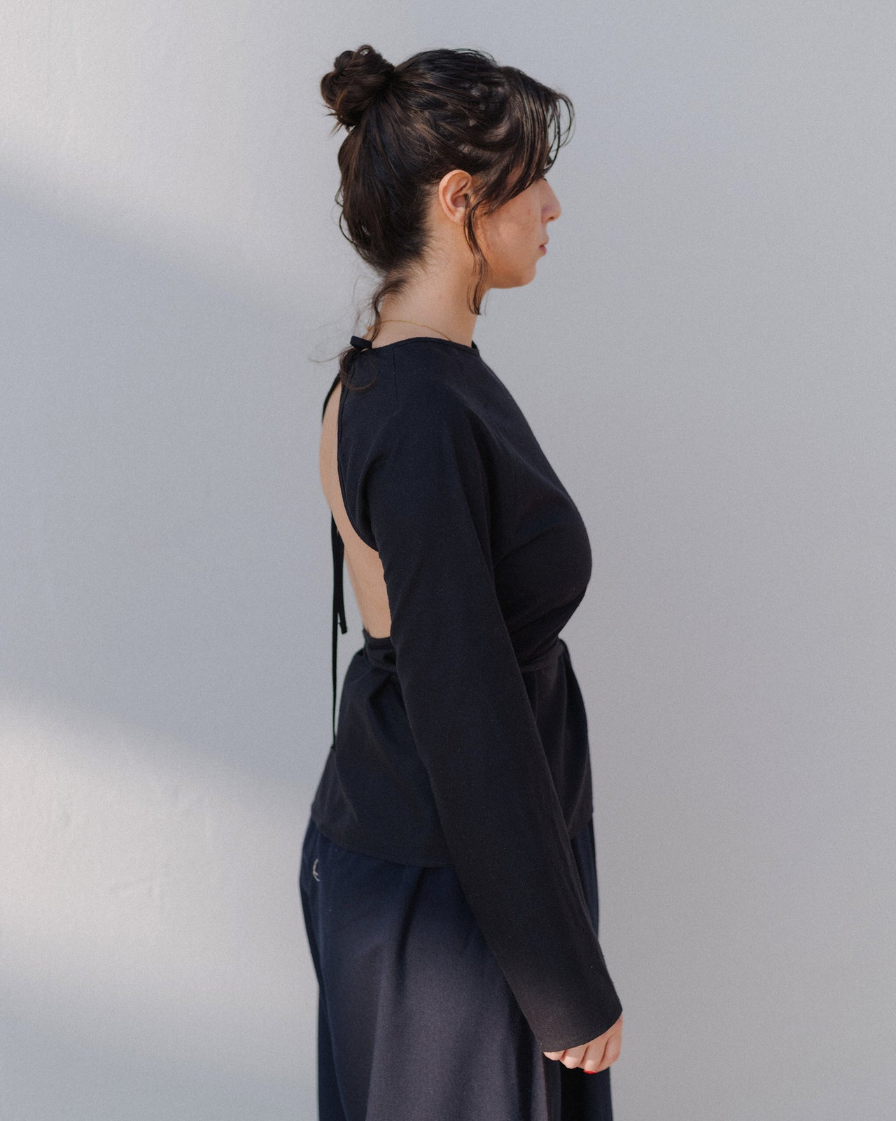 Long Sleeve Apron Top - Wild Silk - Black