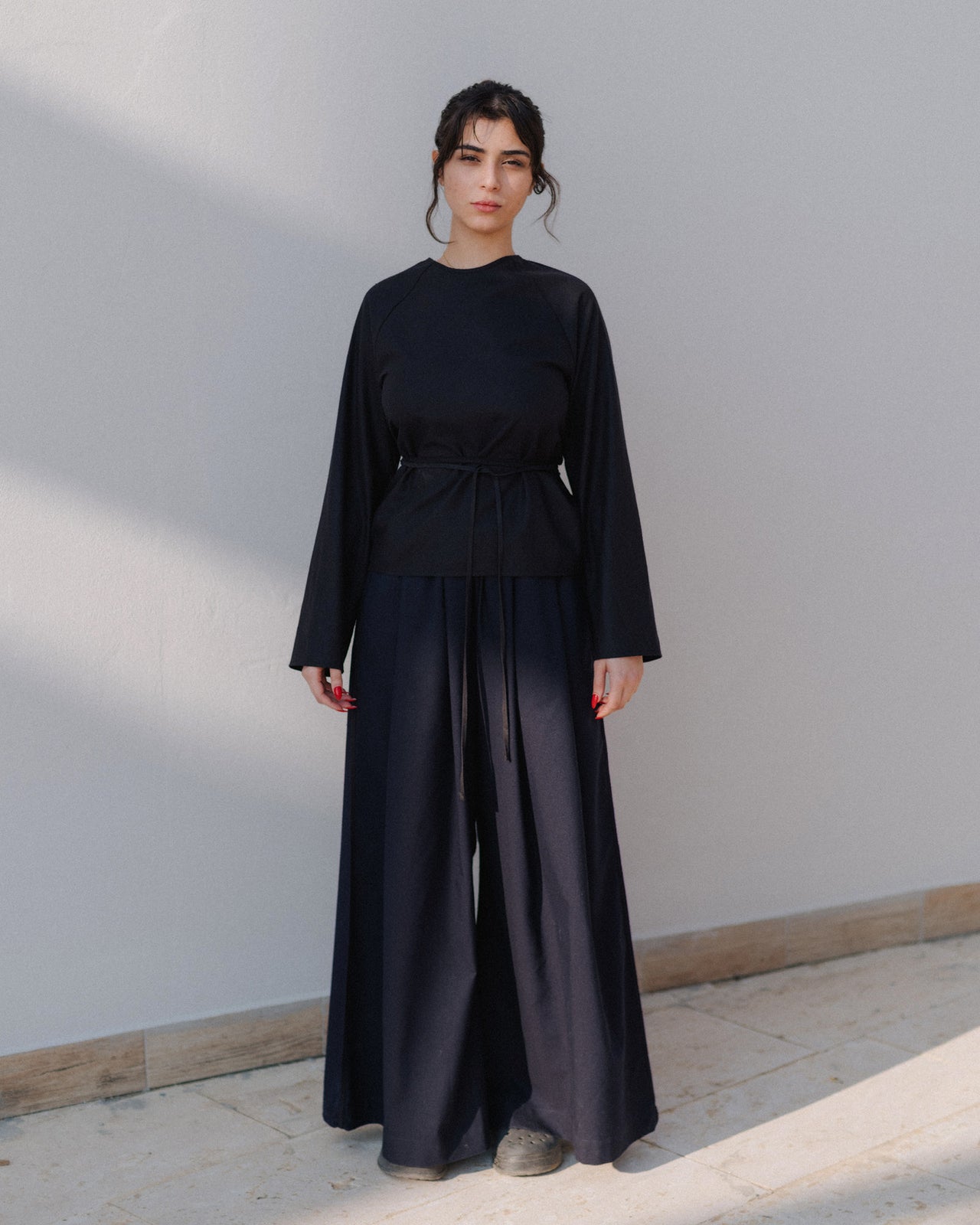 Long Sleeve Apron Top - Wild Silk - Black