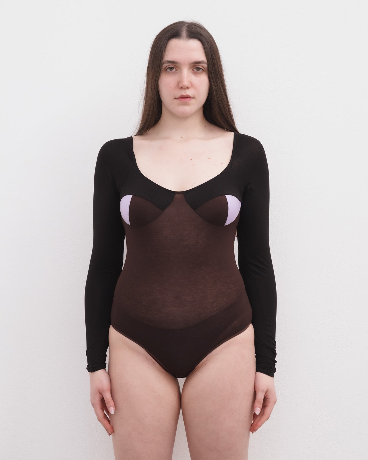 Long Sleeve Body With Bra - Bamboo Lyocell - Black / Tactile / One Purple