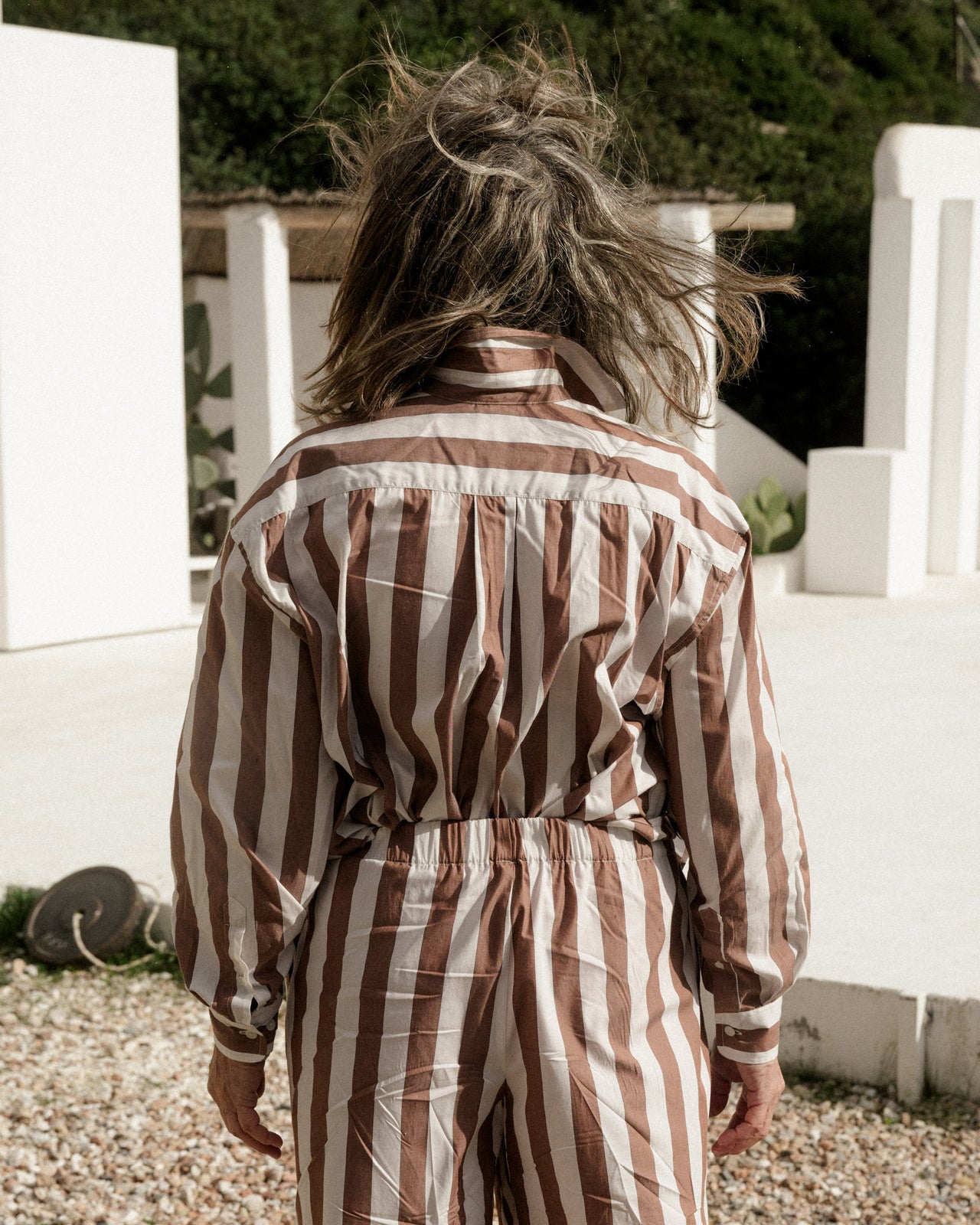 Loose Ole Shirt - Organic Cotton Poplin - Brown White Stripe