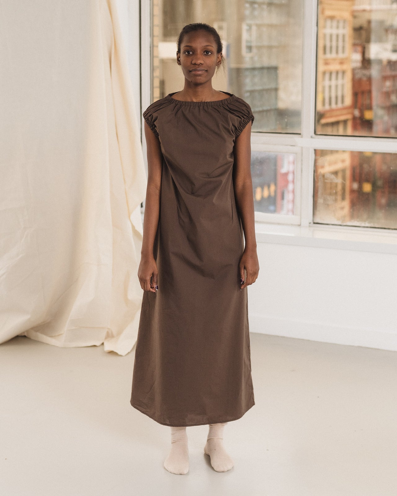Mia Dress - Organic Cotton Poplin - Mara Brown