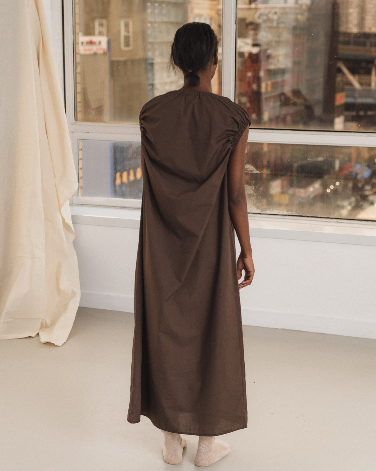 Mia Dress - Organic Cotton Poplin - Mara Brown