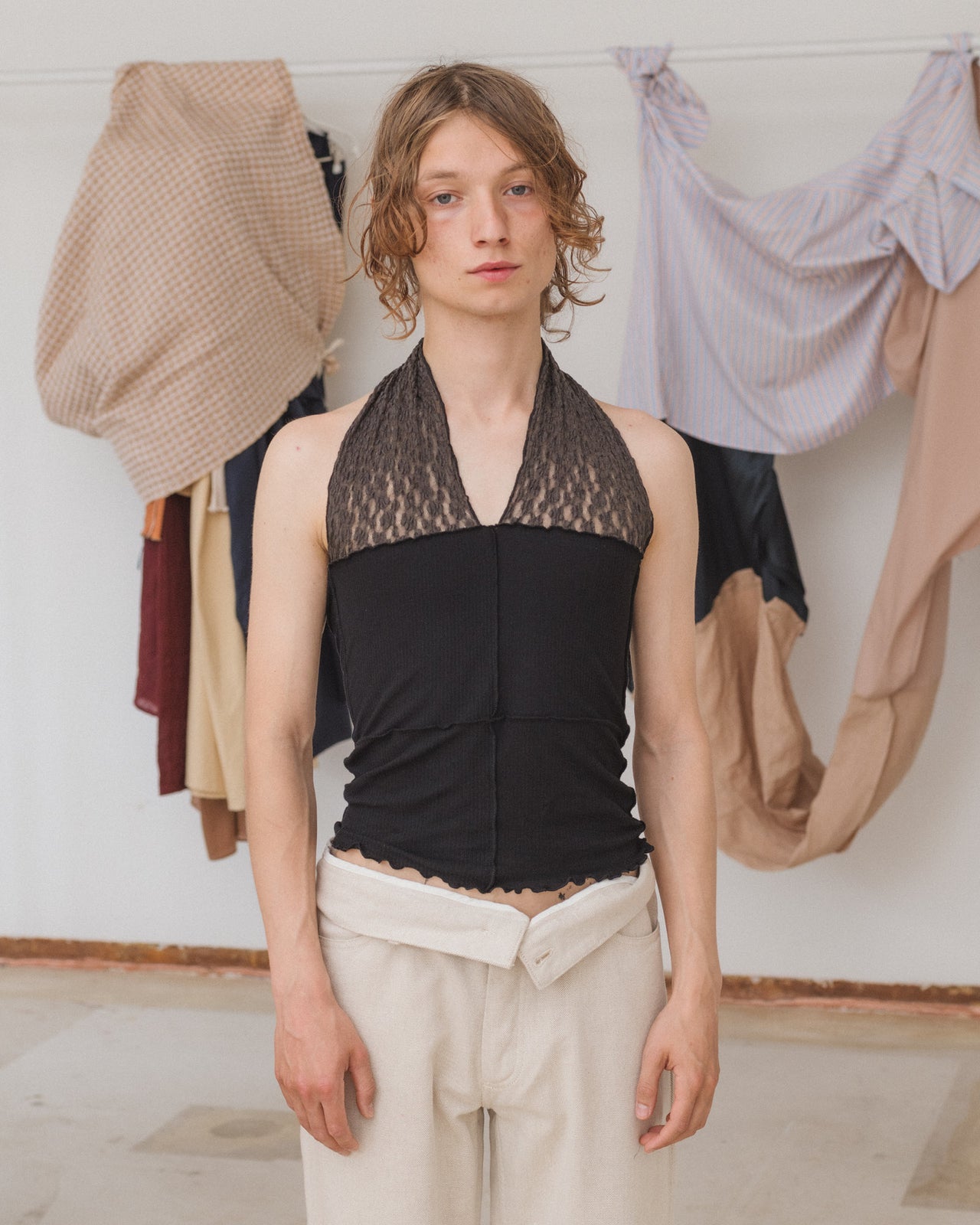 Nehru Halter Top - Organic Cotton Lace - Black / Brown