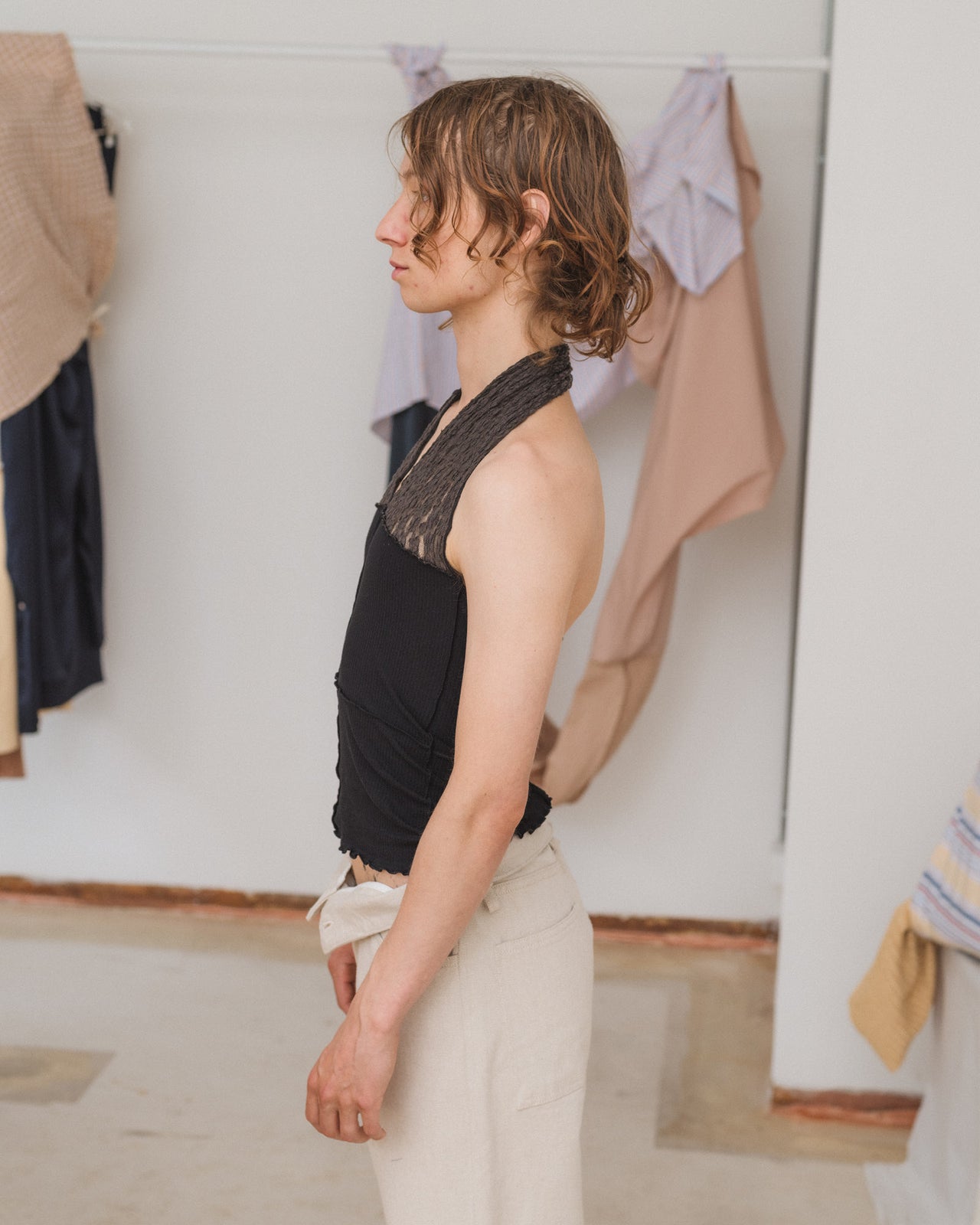 Nehru Halter Top - Organic Cotton Lace - Black / Brown