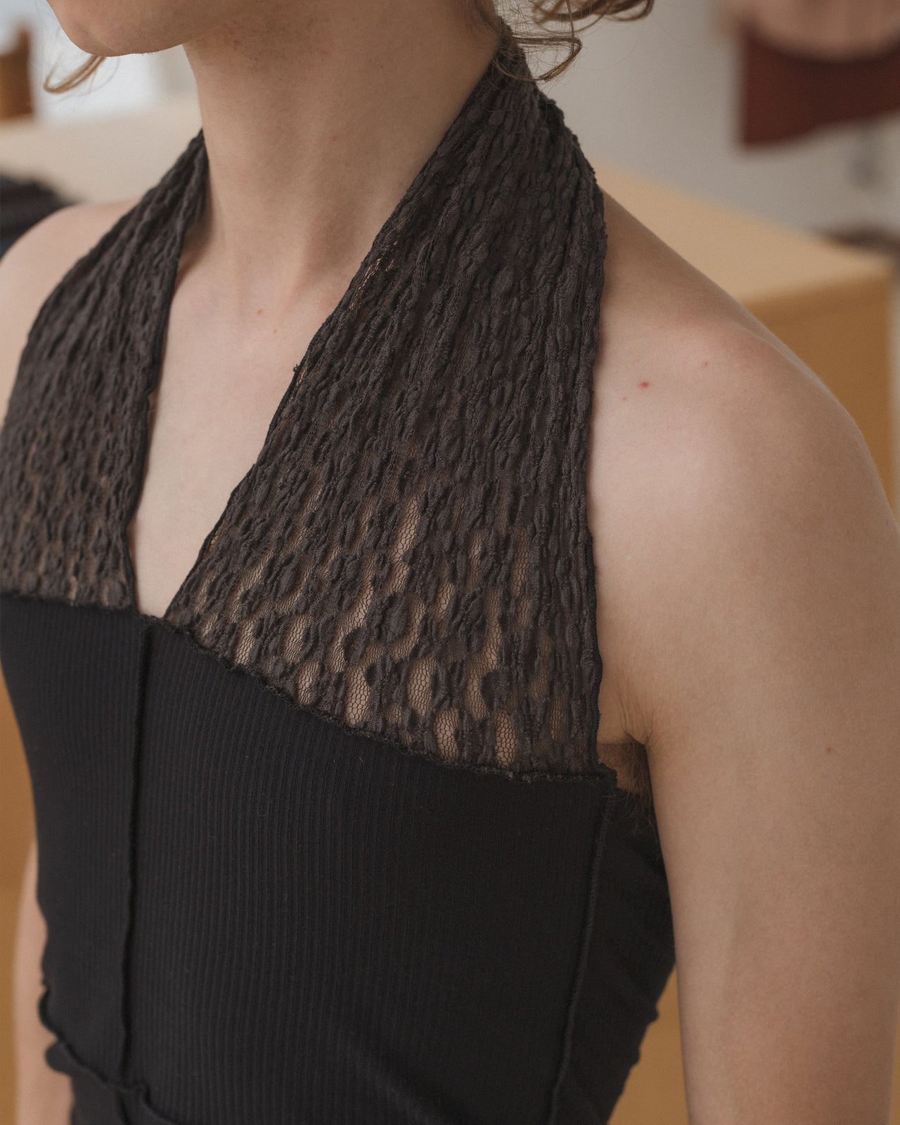 Nehru Halter Top - Organic Cotton Lace - Black / Brown