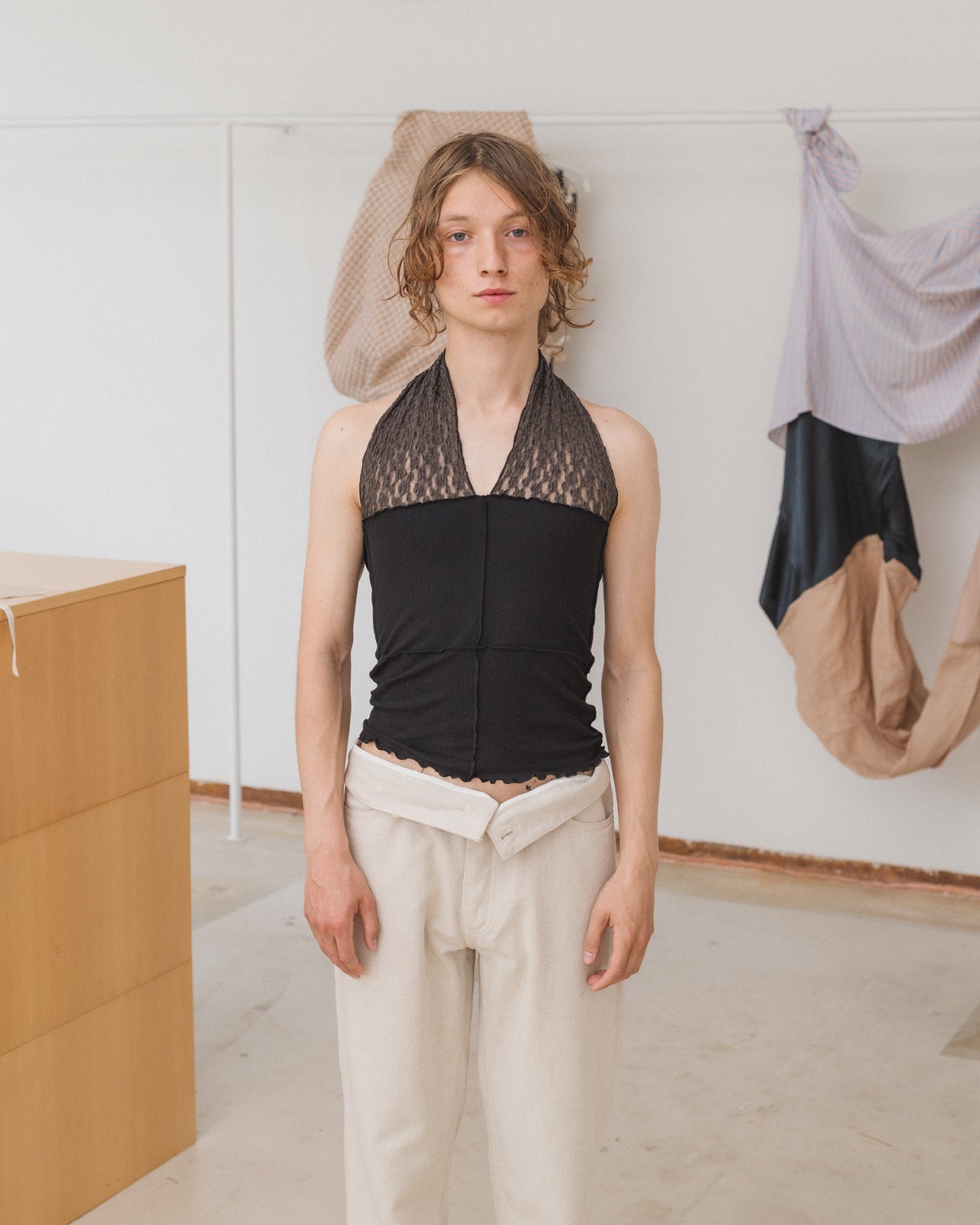 Nehru Halter Top - Organic Cotton Lace - Black / Brown