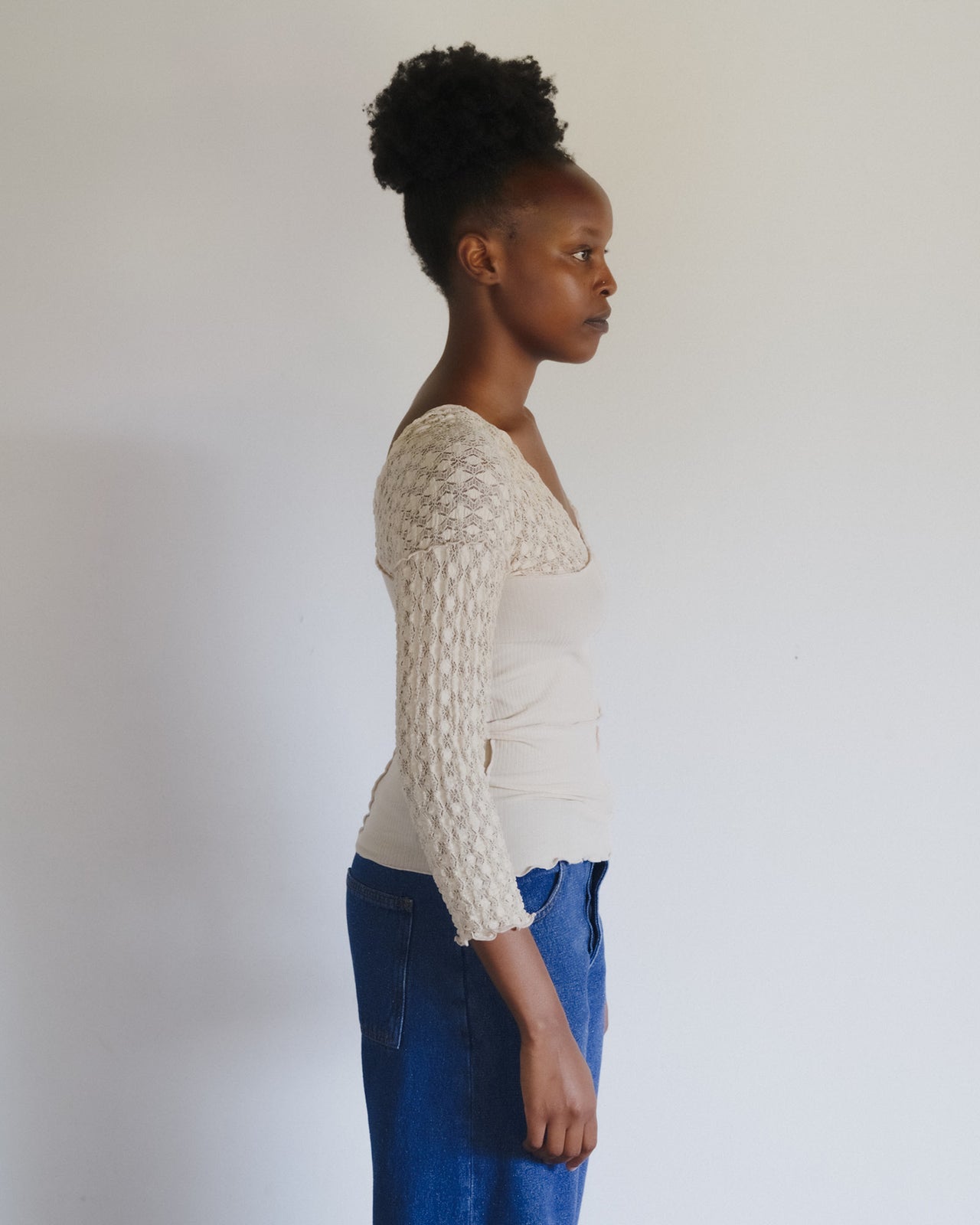 Nehru Long Sleeve Tee - Organic Cotton Rib - Dylan Beige