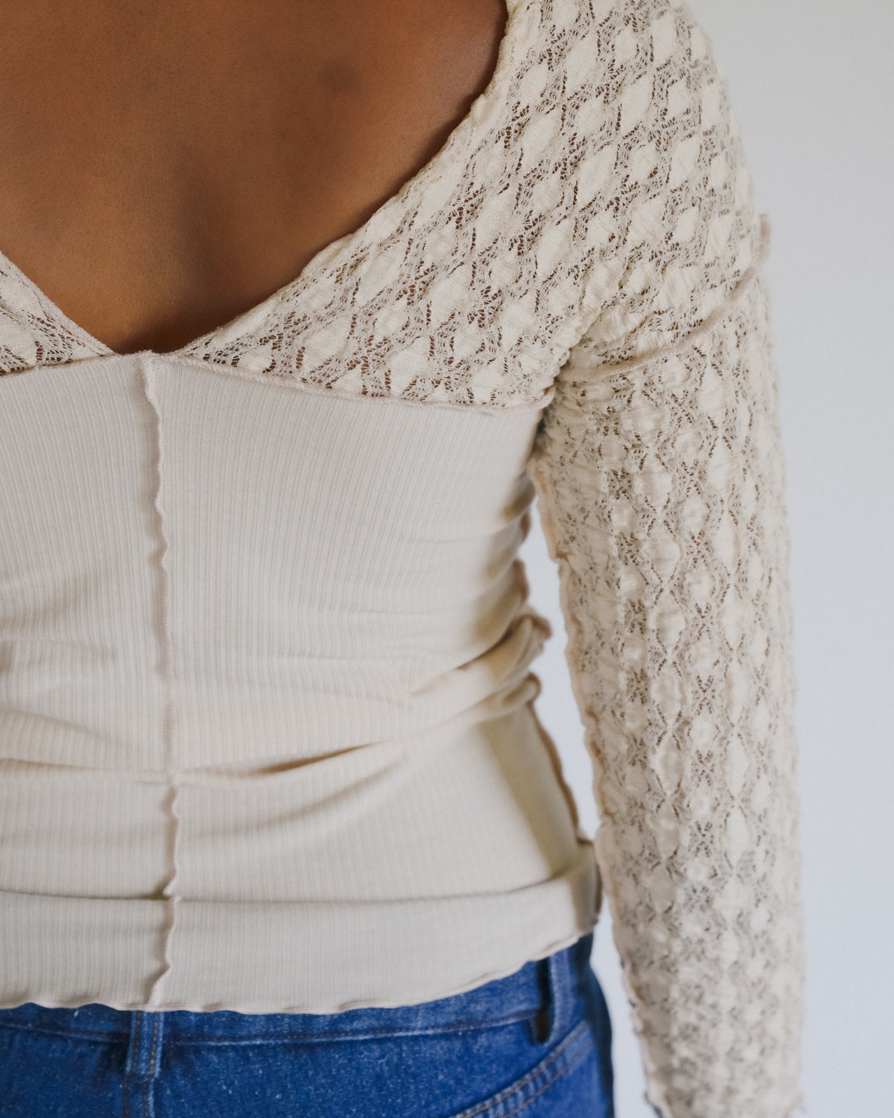 Nehru Long Sleeve Tee - Organic Cotton Rib - Dylan Beige
