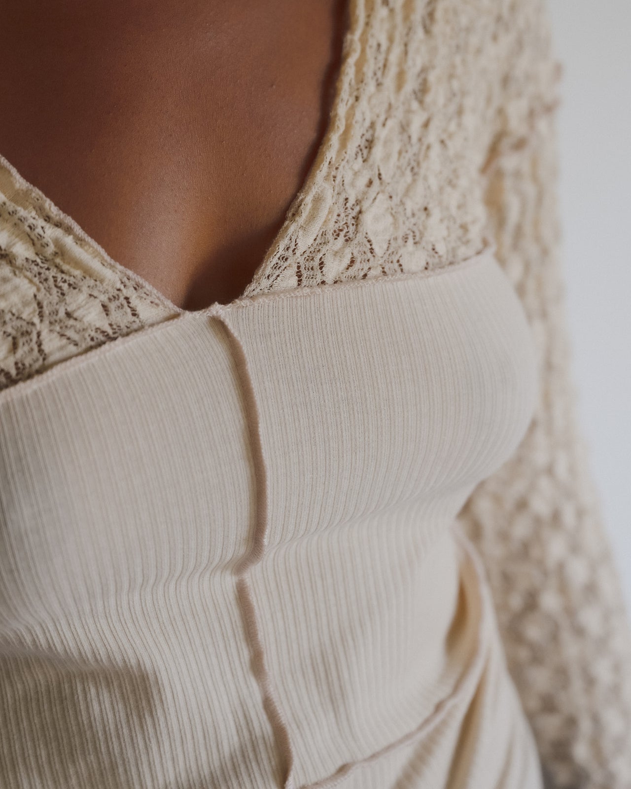 Nehru Long Sleeve Tee - Organic Cotton Rib - Dylan Beige