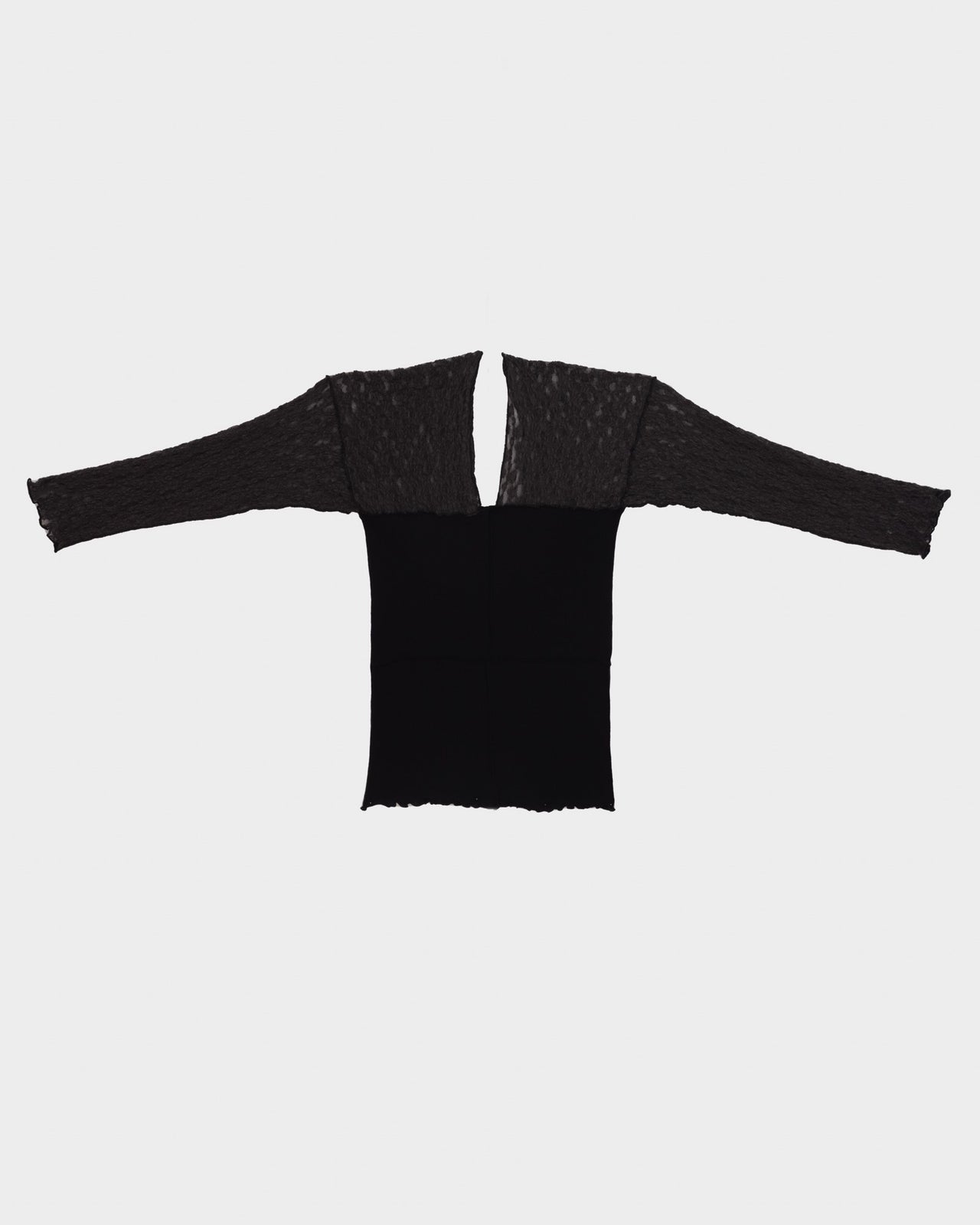 Nehru Long Sleeve Tee - Lace & Fine Cotton Rib - Black