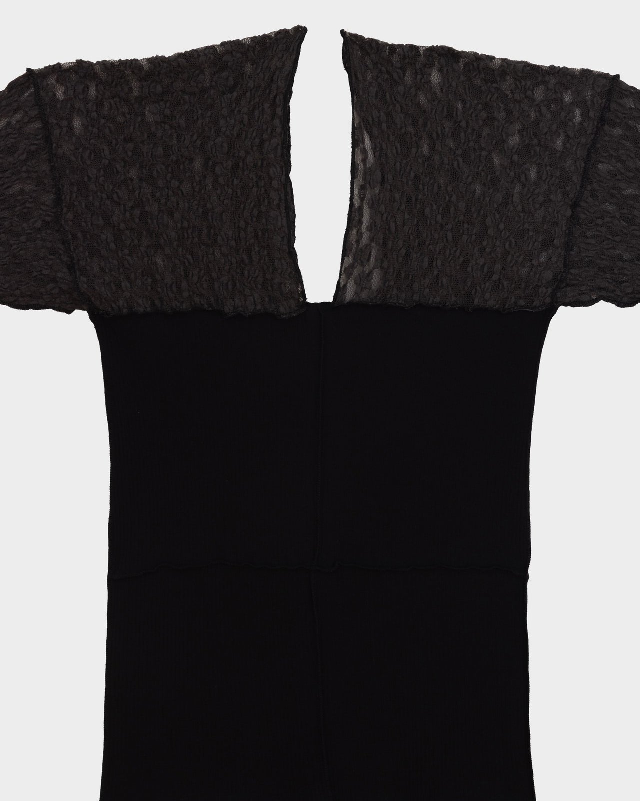 Nehru Long Sleeve Tee - Lace & Fine Cotton Rib - Black