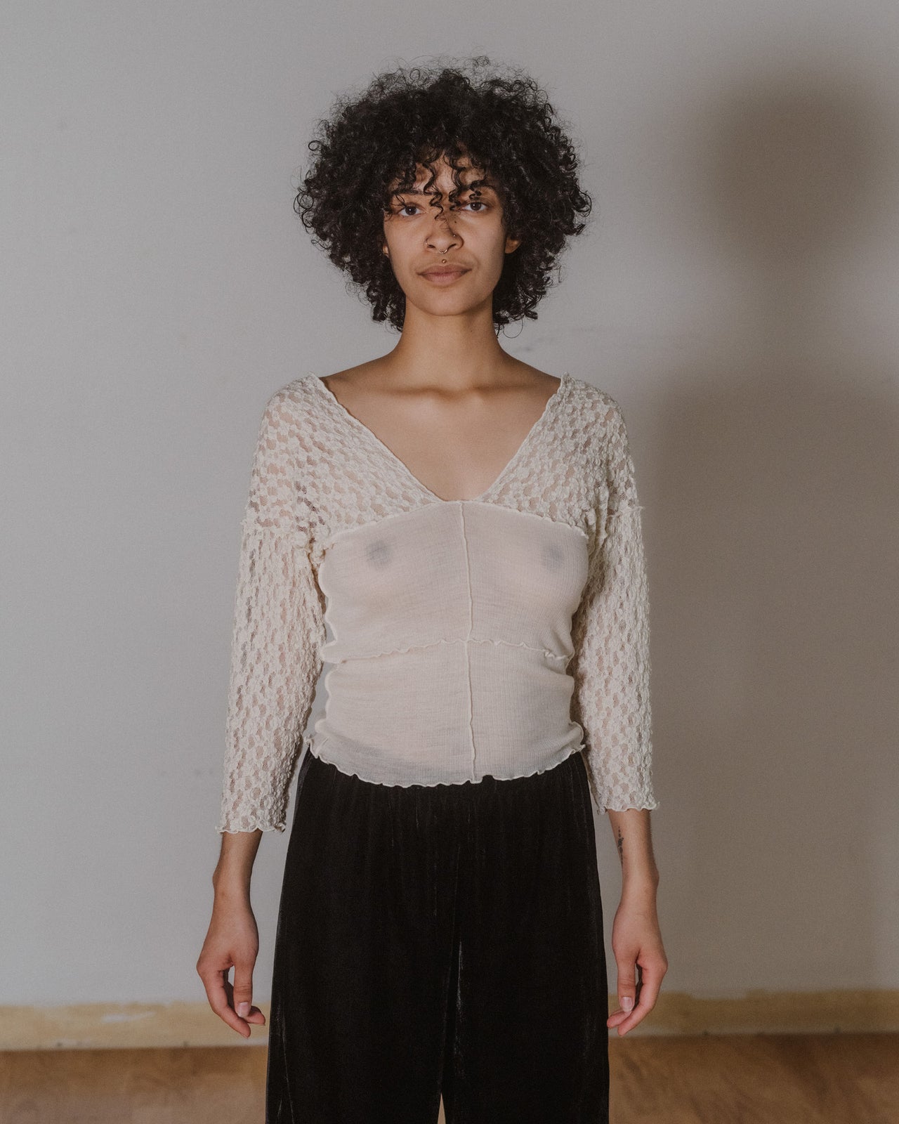 Nehru Long Sleeve Tee - Lace & Wool - Undyed