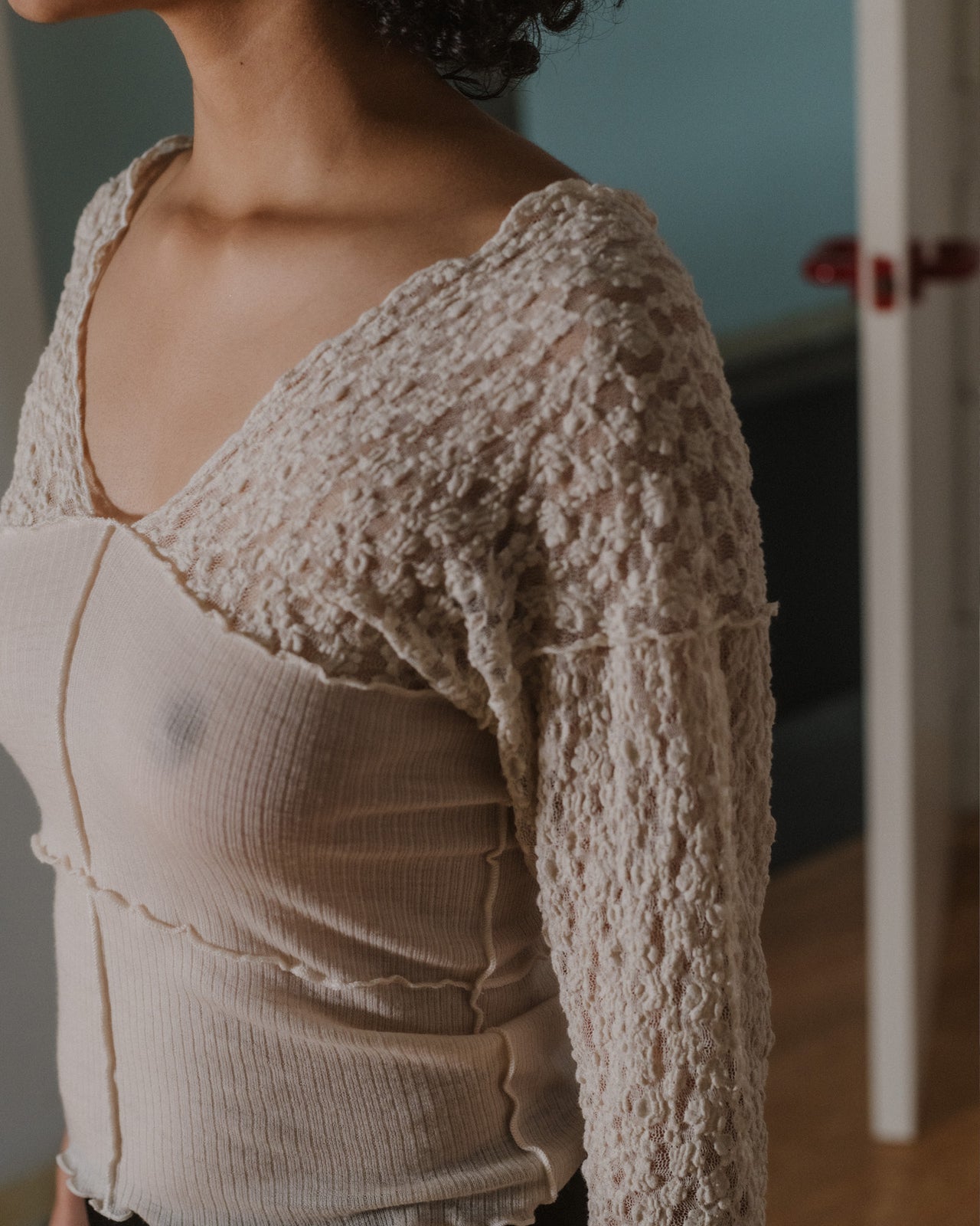 Nehru Long Sleeve Tee - Lace & Wool - Undyed