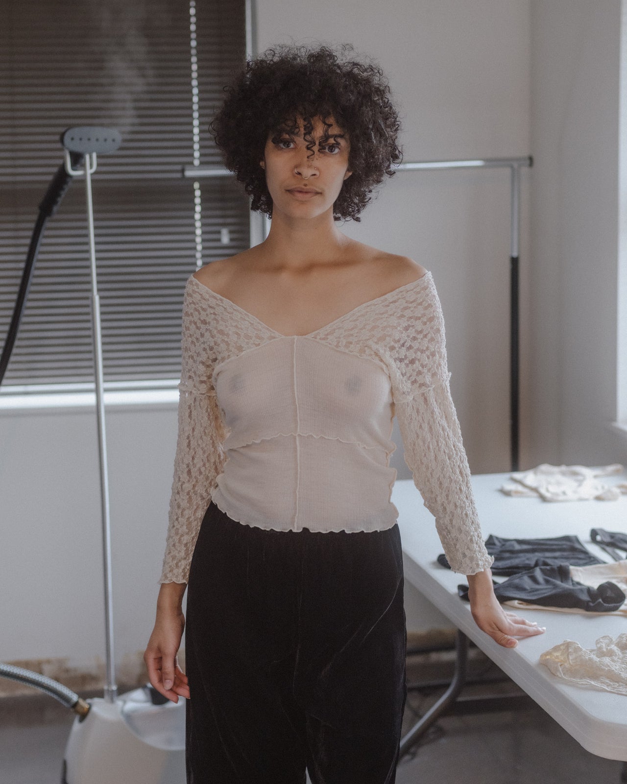 Nehru Long Sleeve Tee - Lace & Wool - Undyed