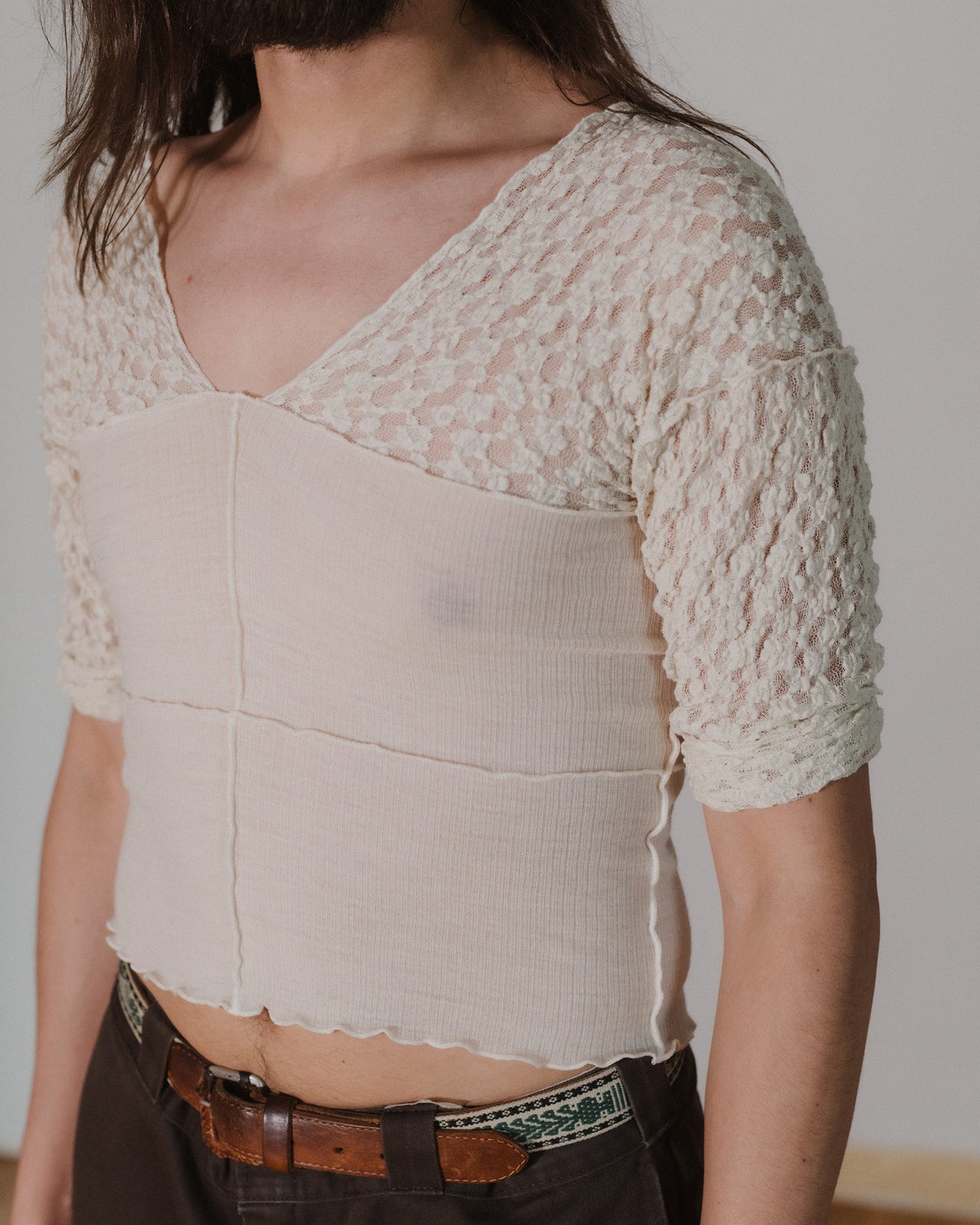 Nehru Long Sleeve Tee - Lace & Wool - Undyed