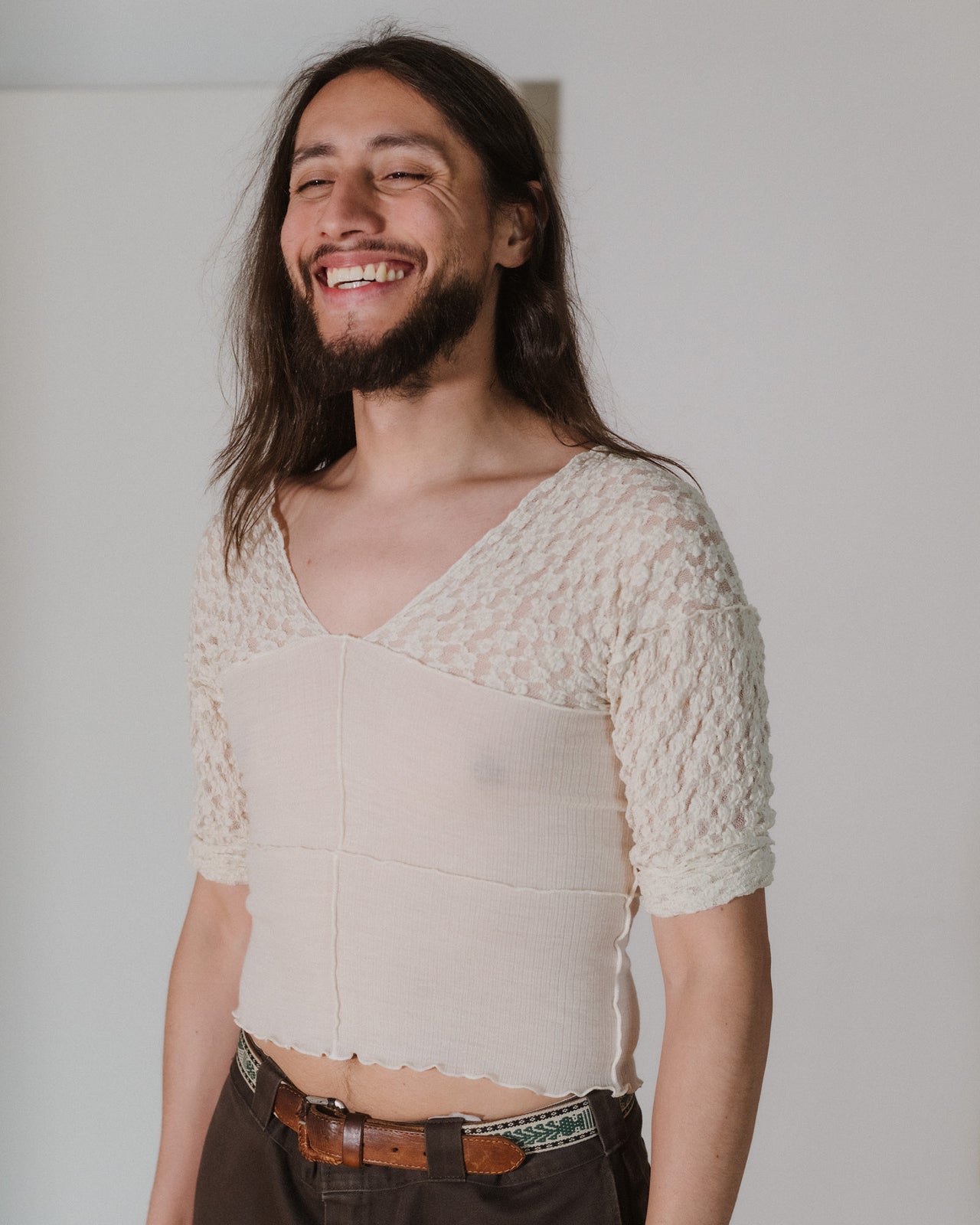 Nehru Long Sleeve Tee - Lace & Wool - Undyed
