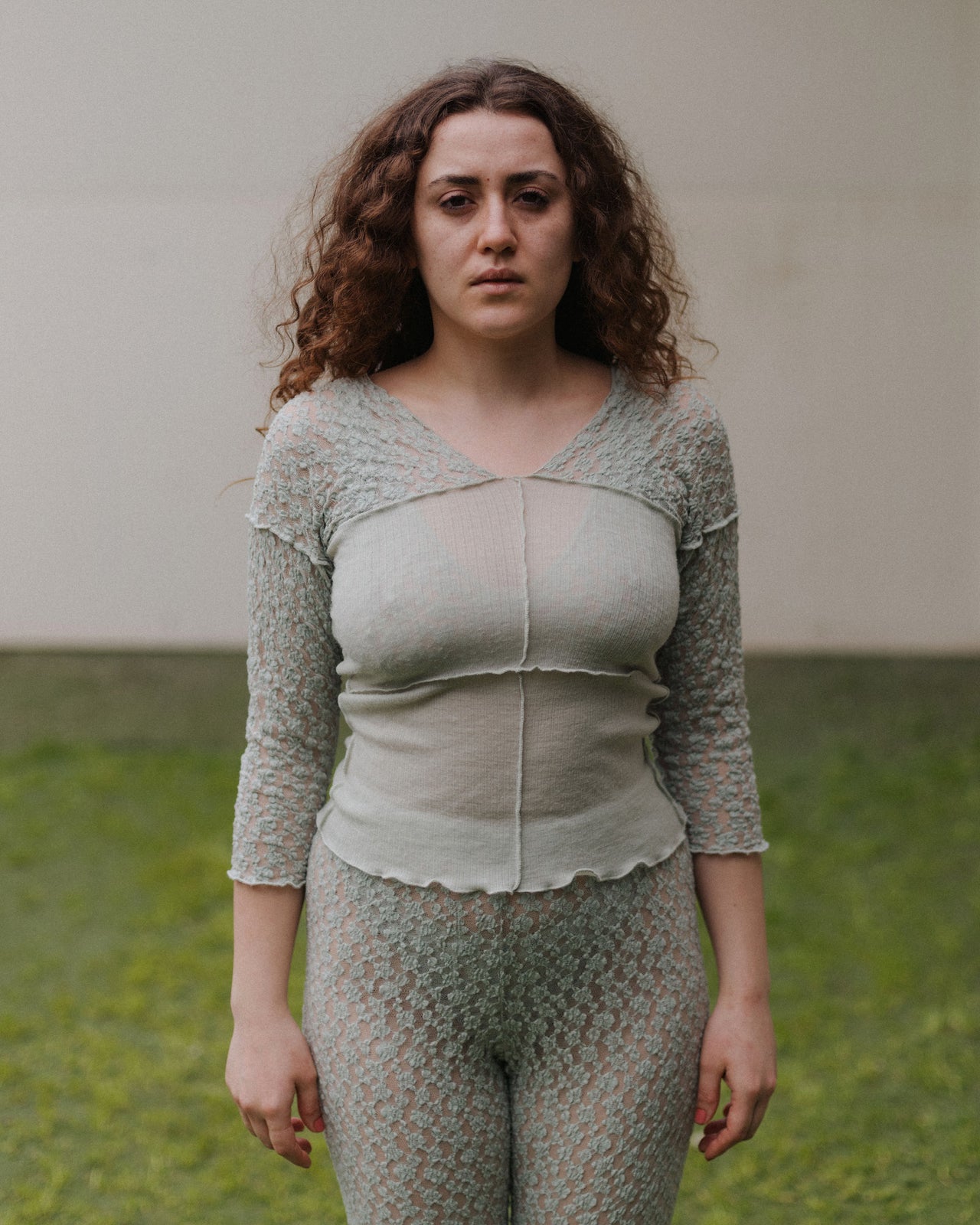 Nehru Long Sleeve Tee - Organic Cotton Lace - Conta Green