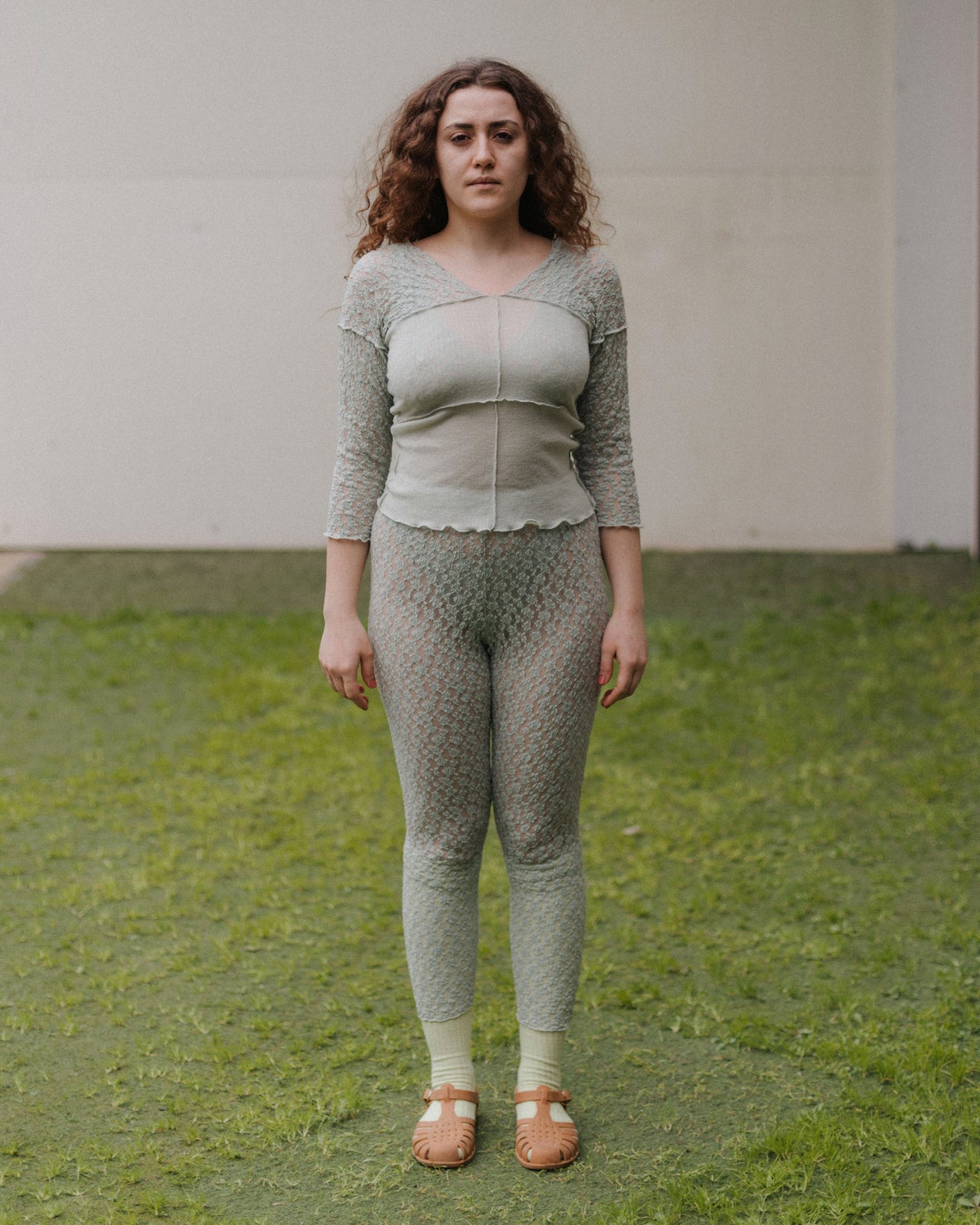 Nehru Long Sleeve Tee - Organic Cotton Lace - Conta Green