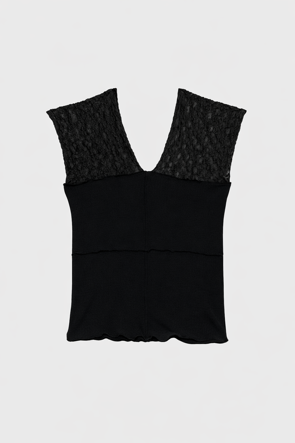 Nehru Tank - Lace & Fine Cotton Rib - Black