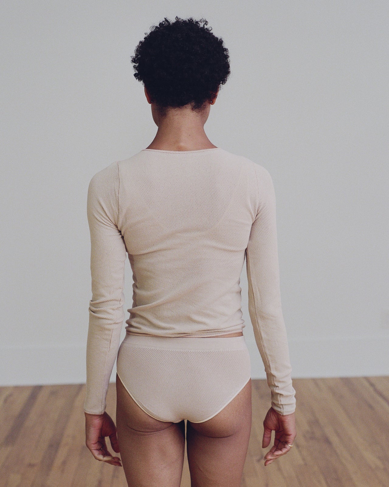 Odea Long Sleeve Tee - Cotton Mesh - Beige