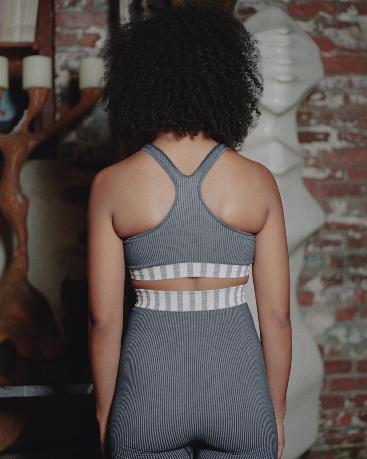 Oleta Highneck Bra - Fine Cotton Seamless - Navy Stripe