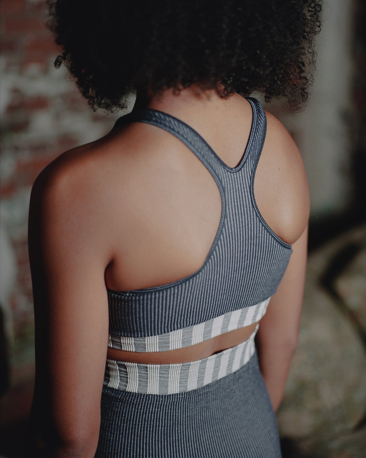 Oleta Highneck Bra - Fine Cotton Seamless - Navy Stripe