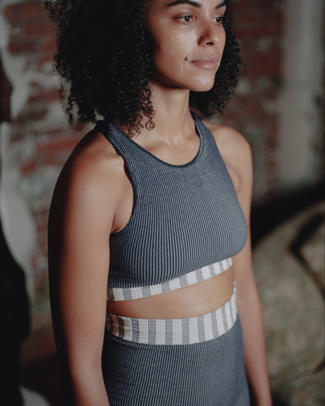 Oleta Highneck Bra - Fine Cotton Seamless - Navy Stripe