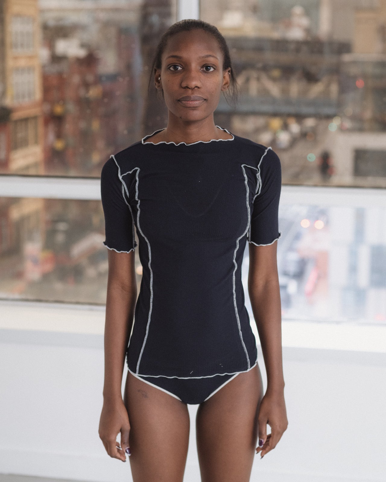 Omato 3/4 Tee Shirt - Organic Cotton Rib - Murano Navy / Undyed