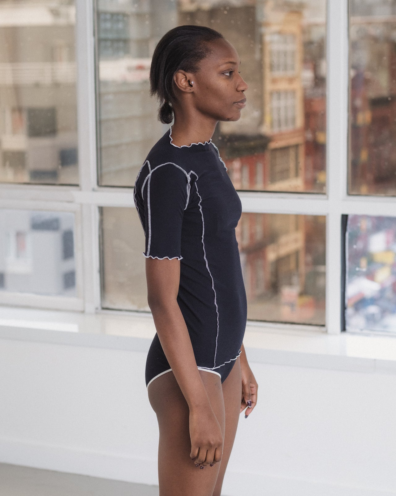 Omato 3/4 Tee Shirt - Organic Cotton Rib - Murano Navy / Undyed