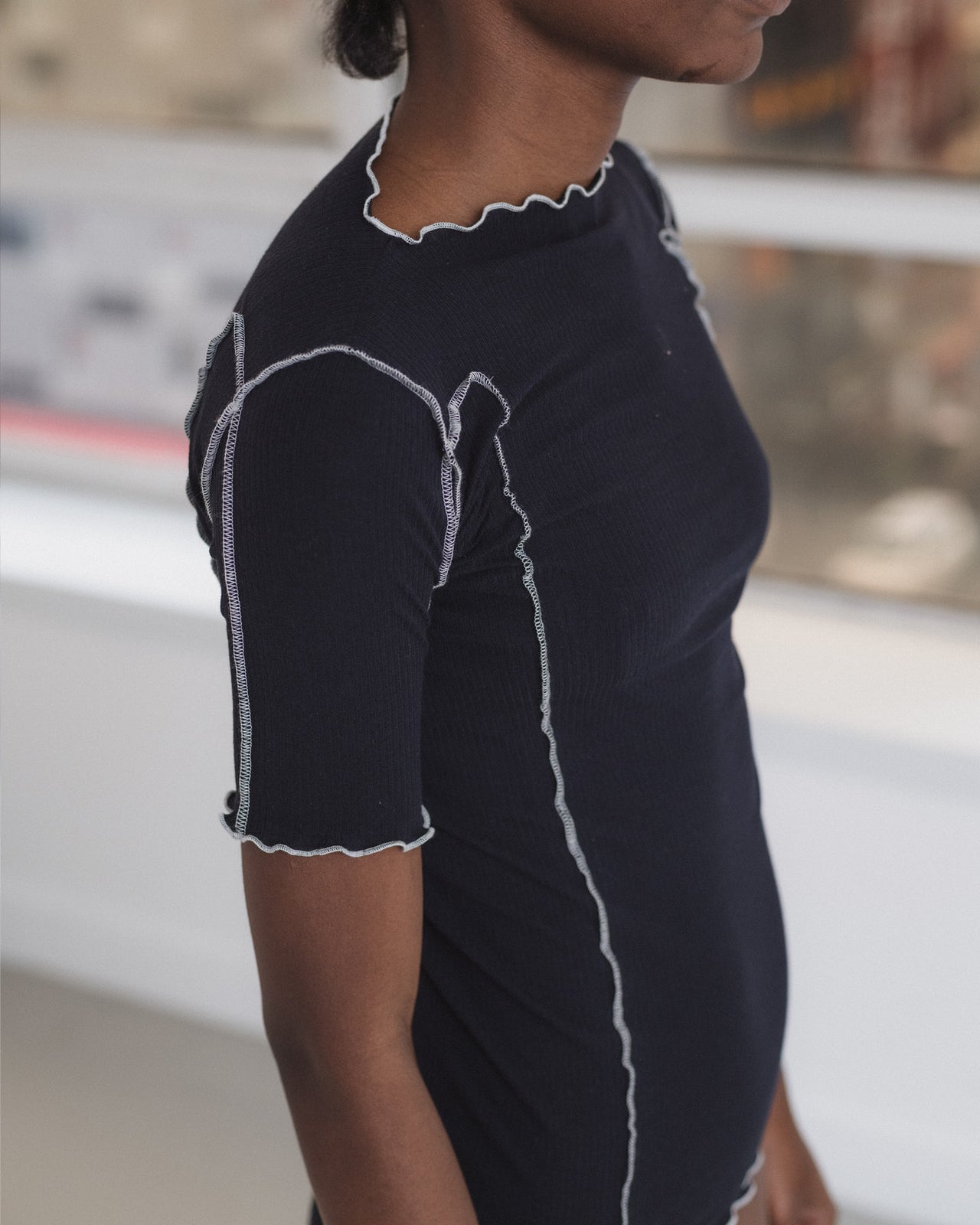 Omato 3/4 Tee Shirt - Organic Cotton Rib - Murano Navy / Undyed