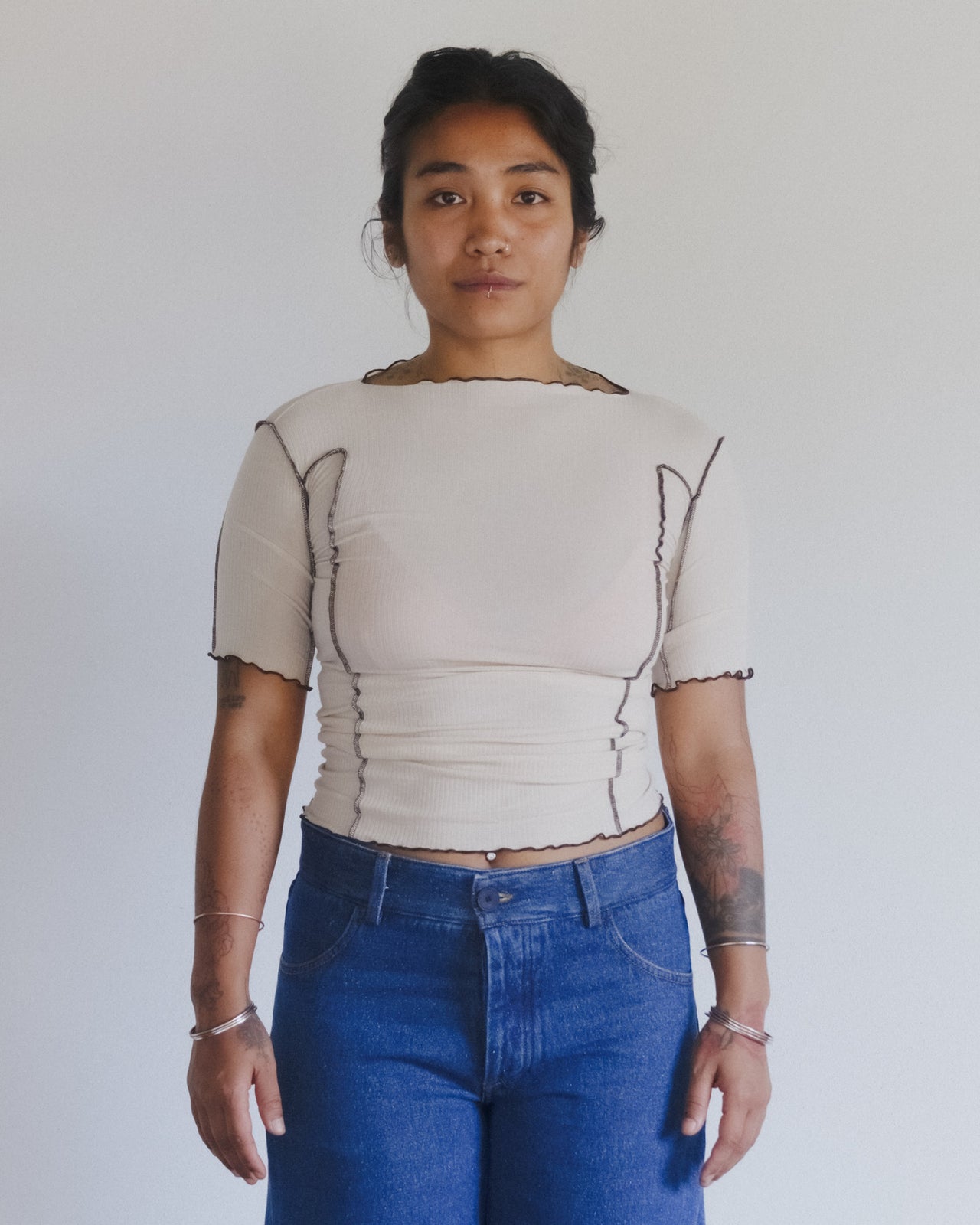 Omato 3/4 Tee Shirt - Organic Cotton Rib - Dylan Beige