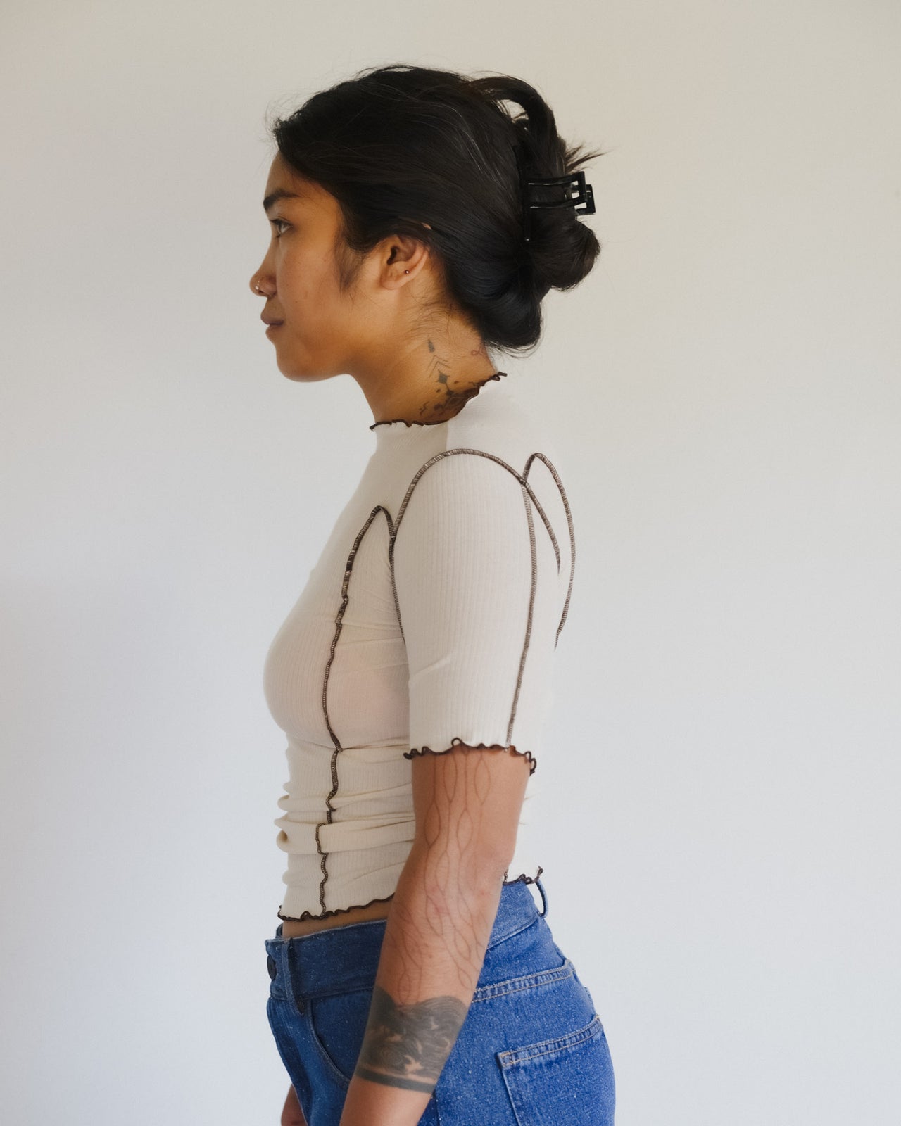 Omato 3/4 Tee Shirt - Organic Cotton Rib - Dylan Beige