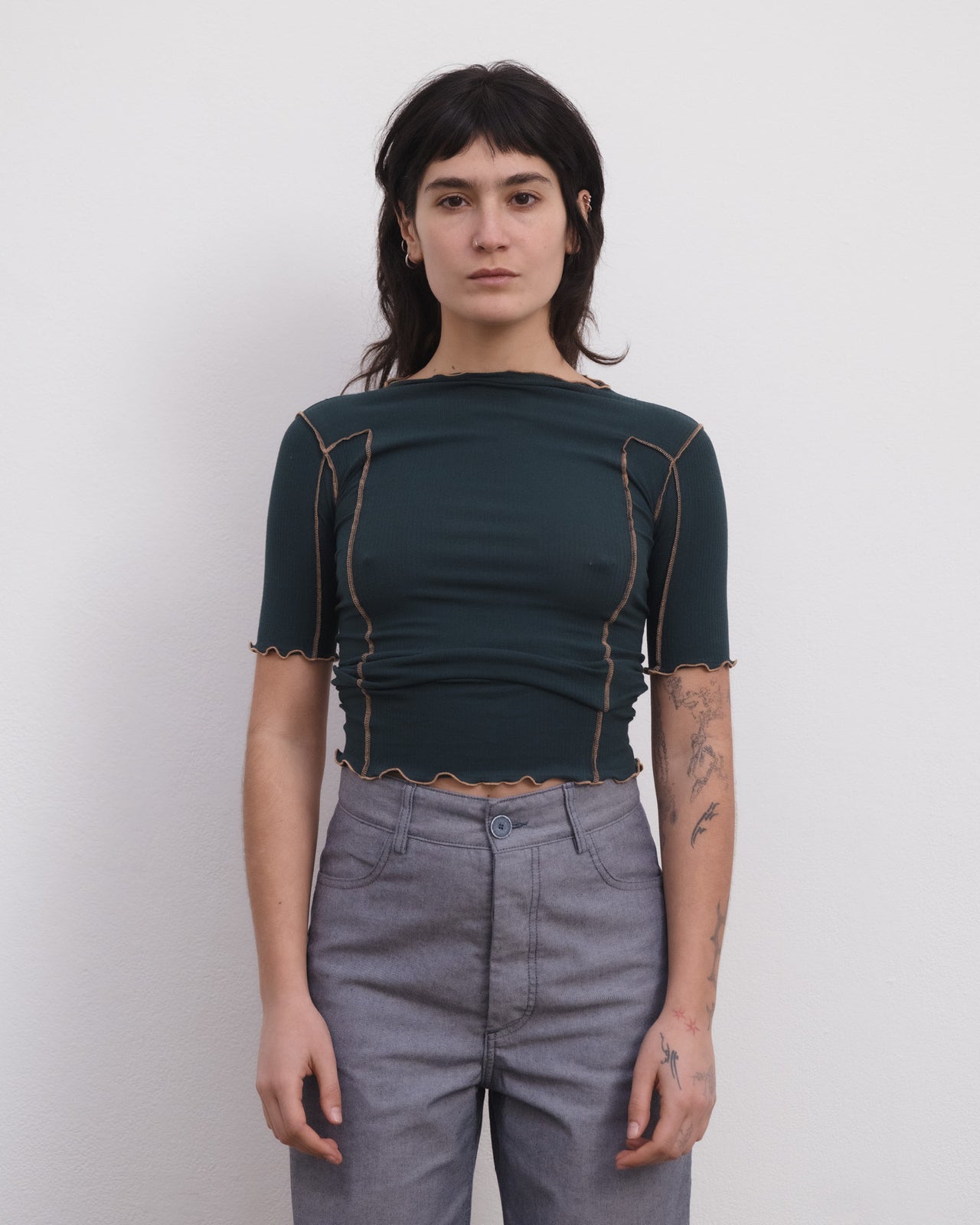 Omato 3/4 Tee Shirt - Organic Cotton Rib - Hirsu Green